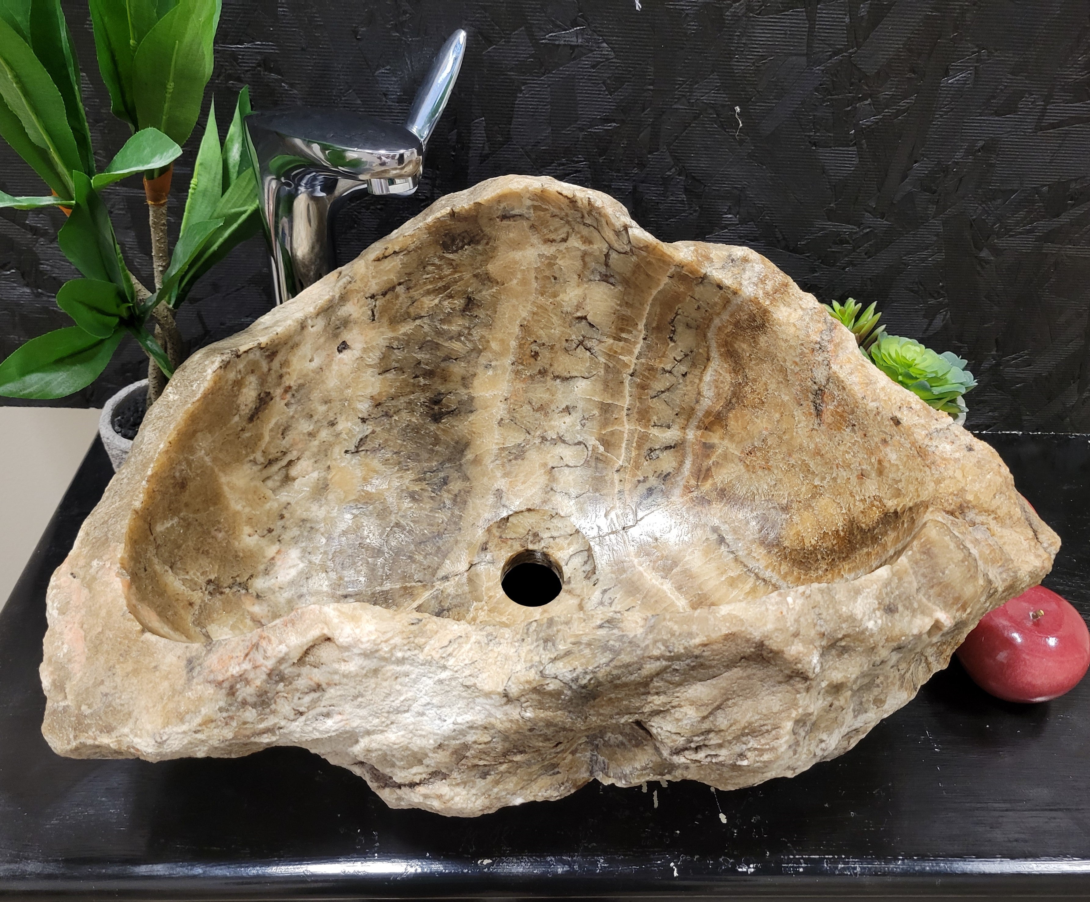 S2_11 Brown Onyx Stone Vessel Sink