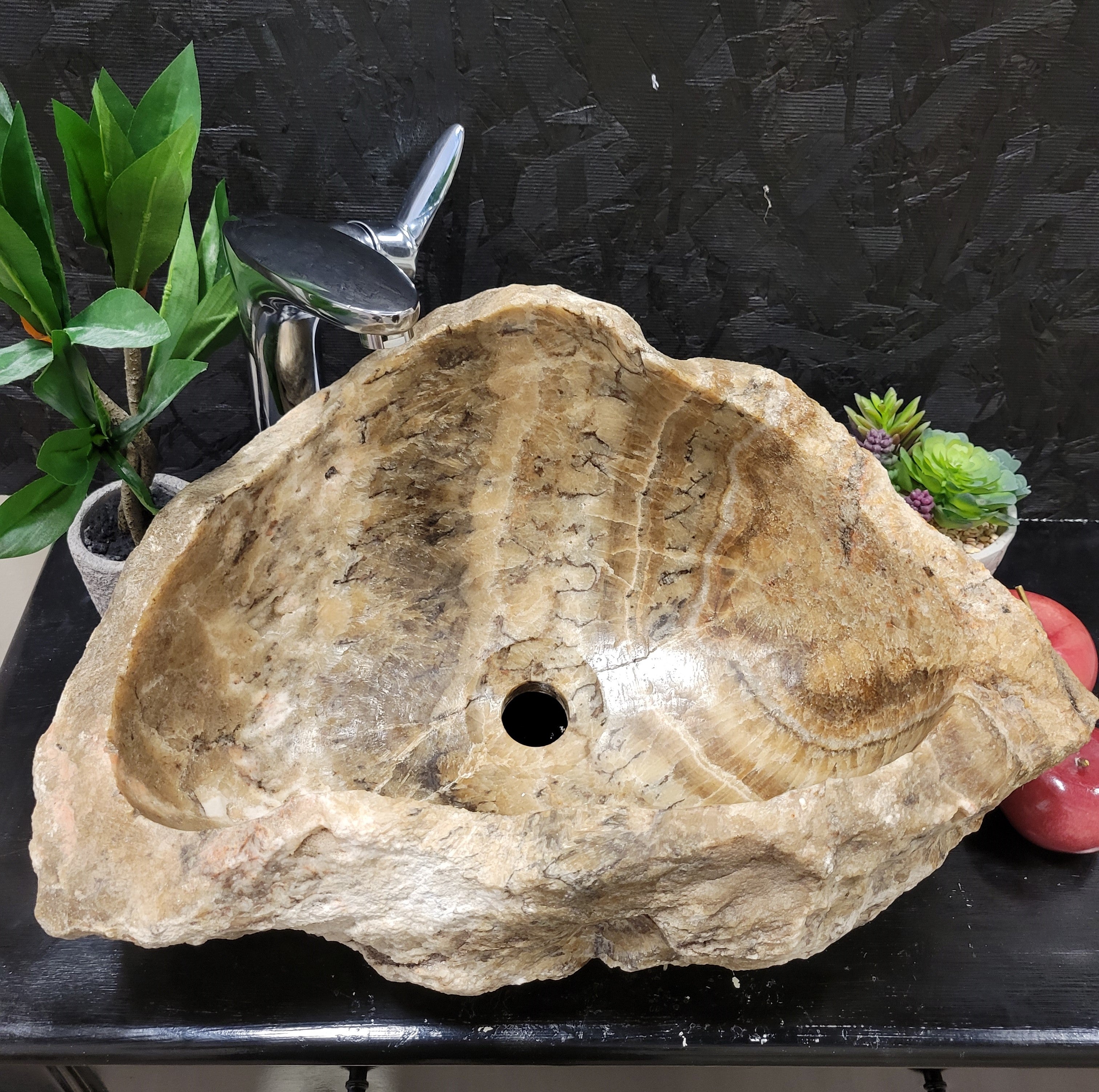 S2_11 Brown Onyx Stone Vessel Sink