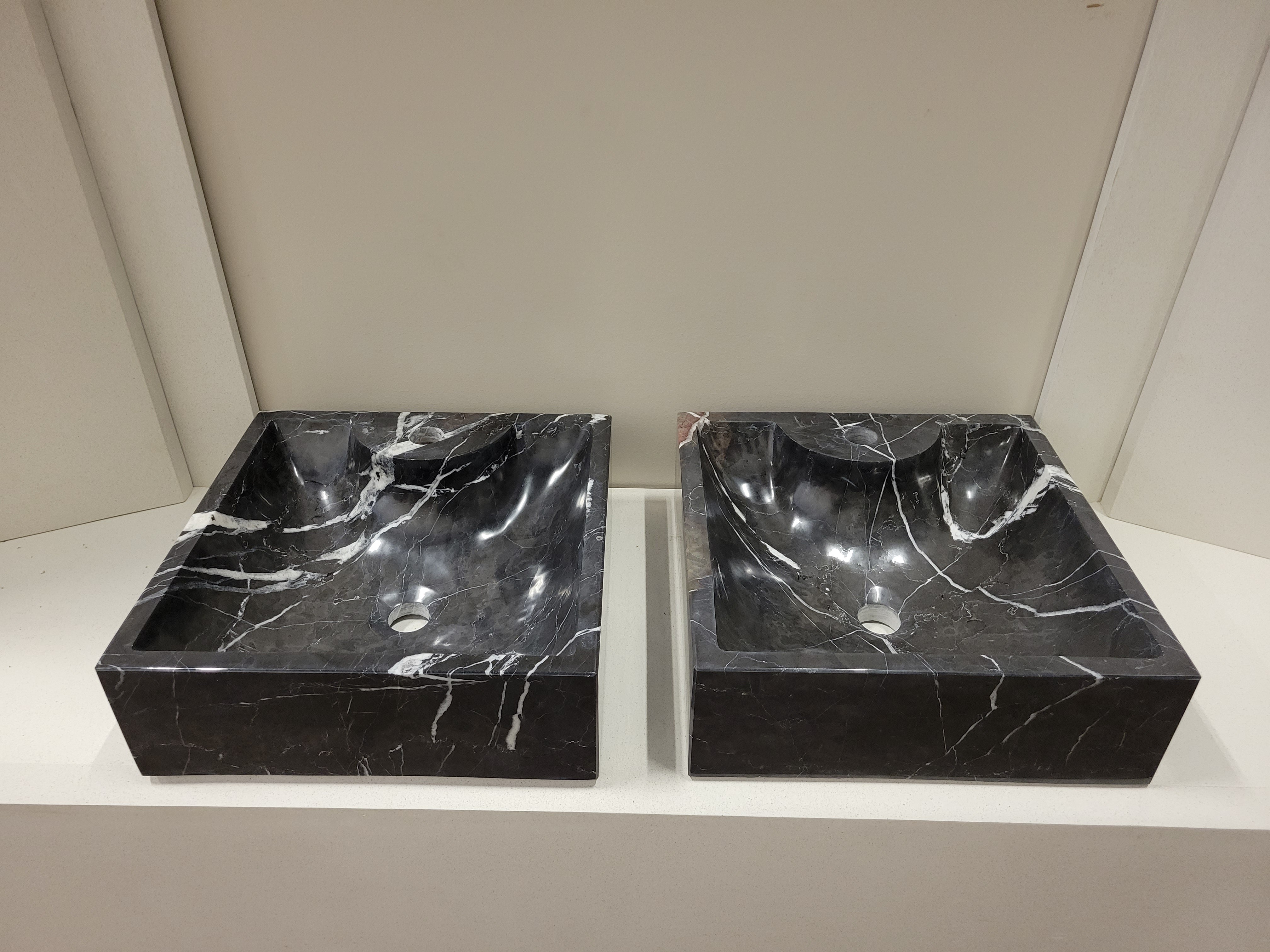 SET1024 Black Marble Square Vessel Sink Set