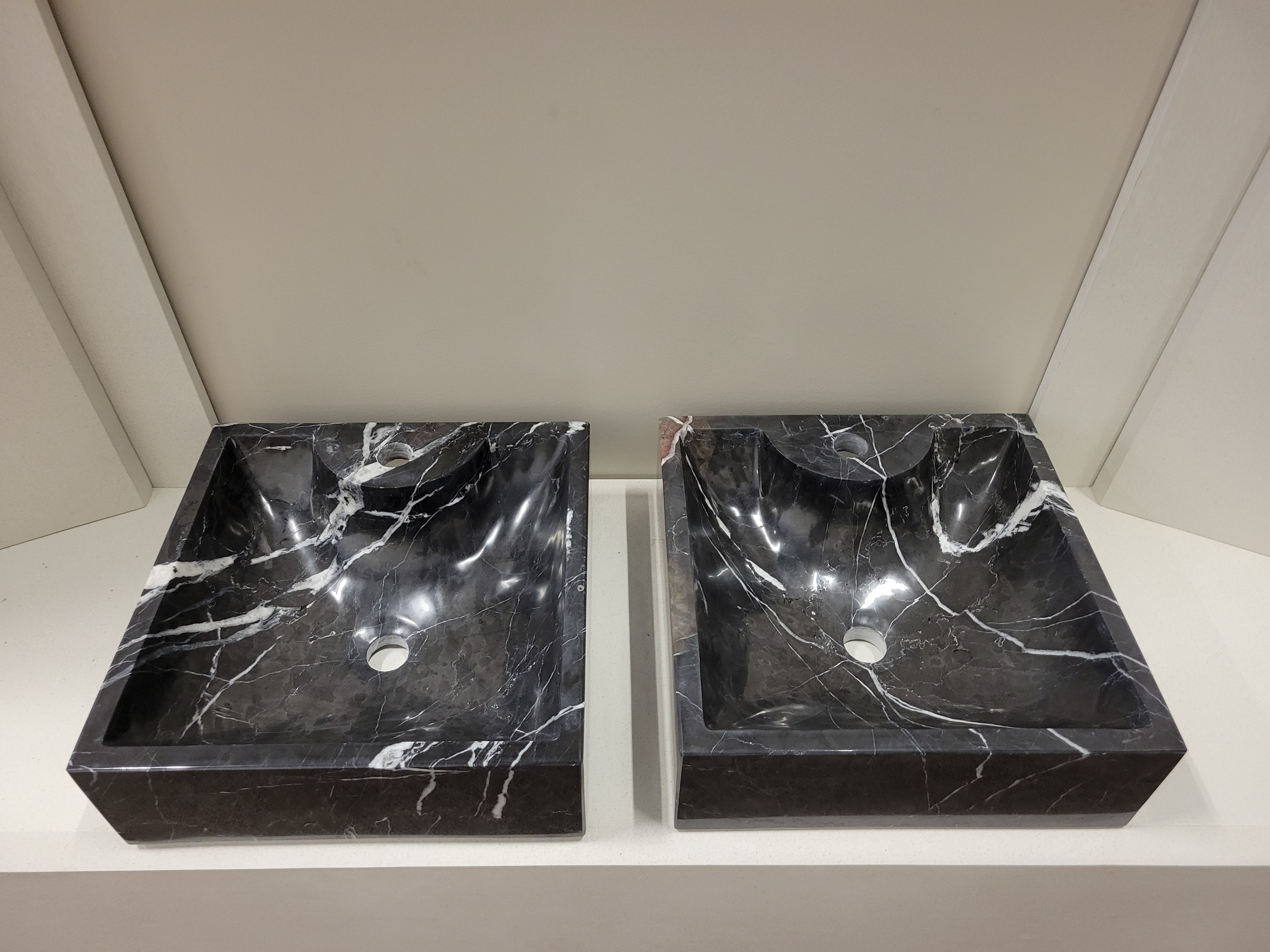 SET1024 Black Marble Square Vessel Sink Set