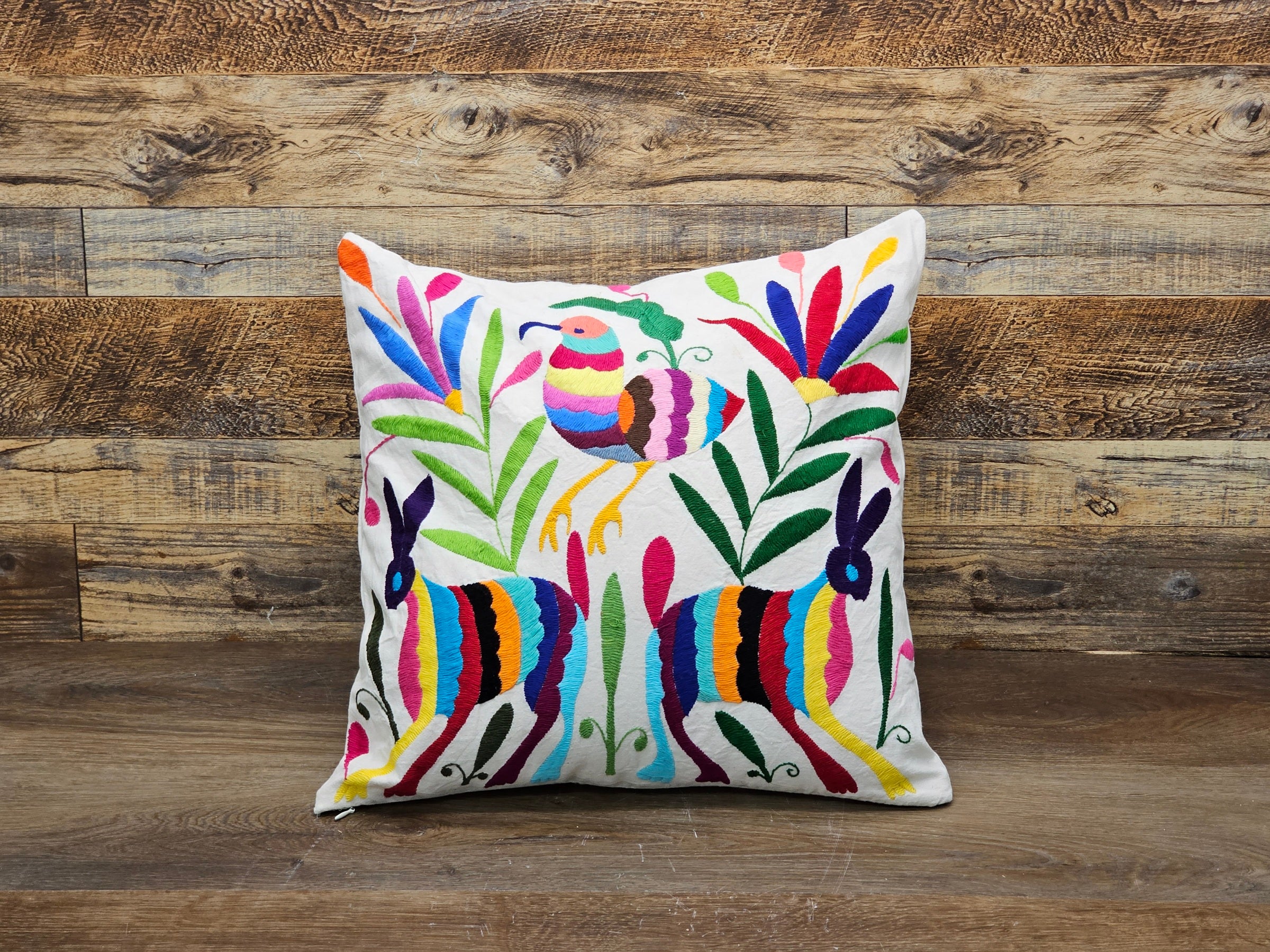 17" x 16" Throw Pillow Cover, Authentic Mexican Tenango, Hand Embroidered Otomi Art, Textile Pillowcase Tenango Decor Home Pillow Covers