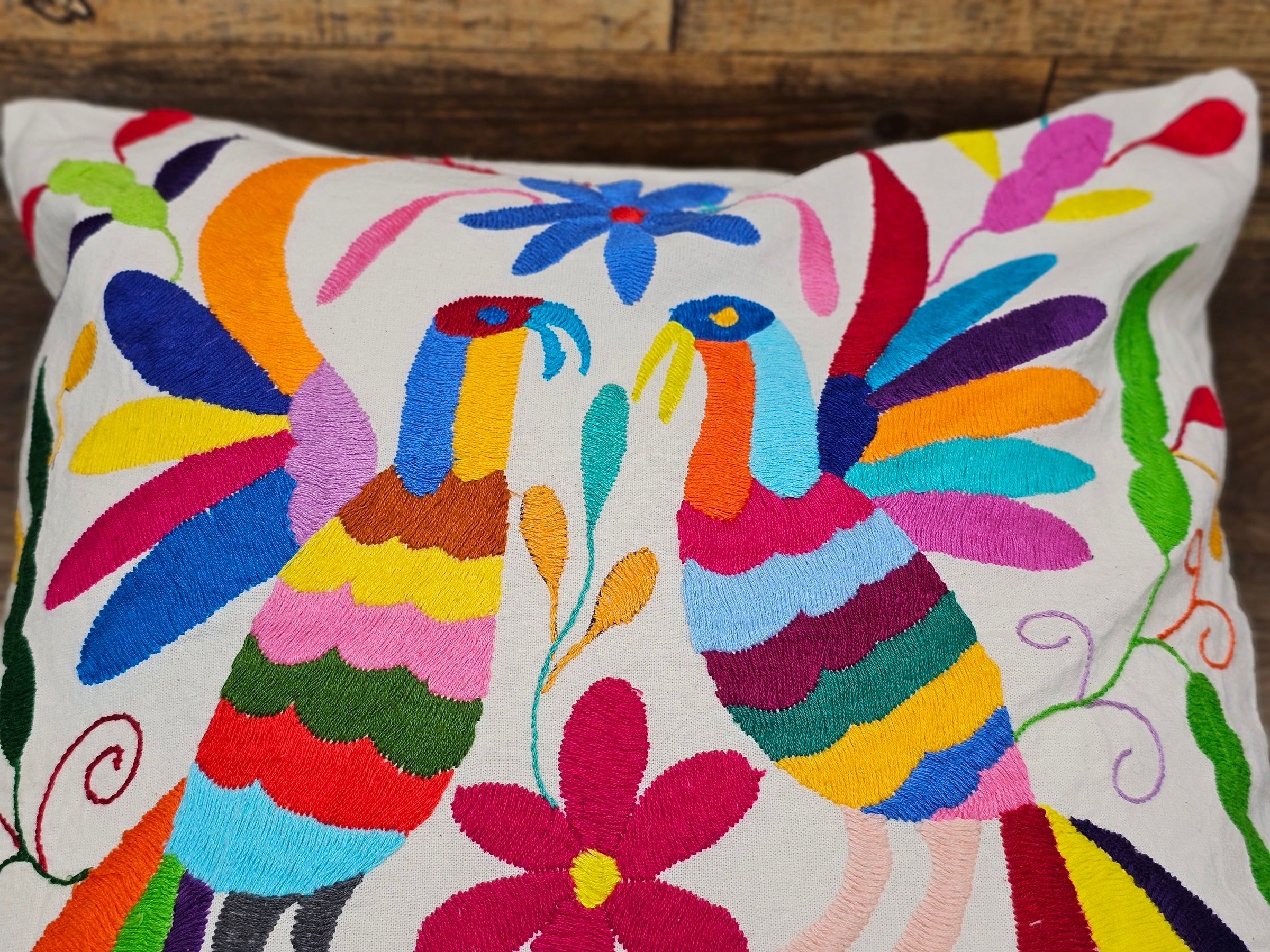 17" x 17" Multicolor Otomi Tenango Pillow Cover Tenango Decor Home Pillow Covers