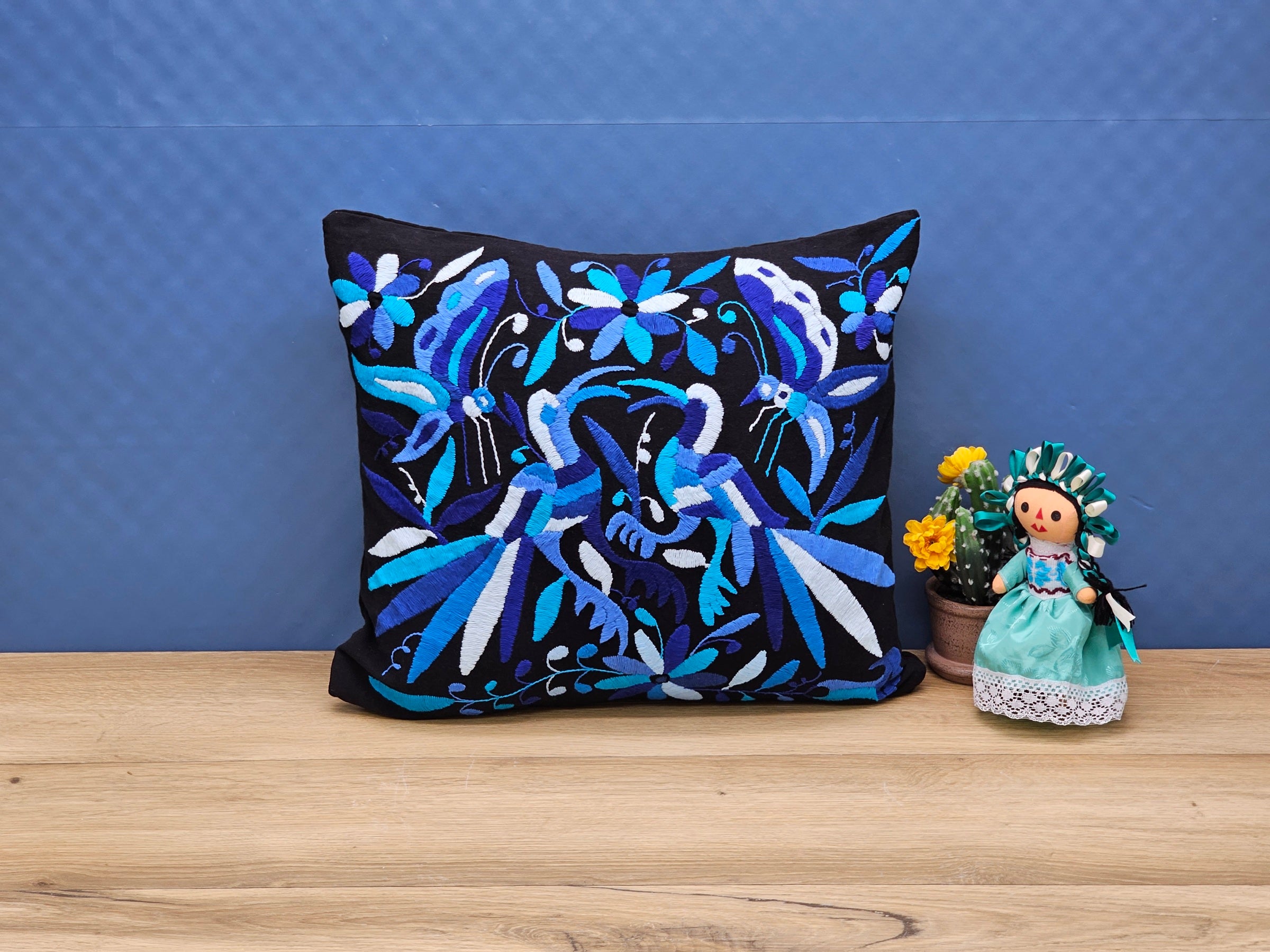 Tenango Pillow Cover, Hand Embroidered Otomi Art, Handmade Authentic Mexican Decor Home Pillow Covers
