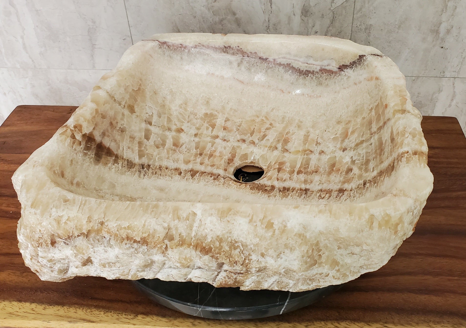 S17_13 Onyx Stone Vessel Bathroom Sink - 17.5 x 16.5 inch