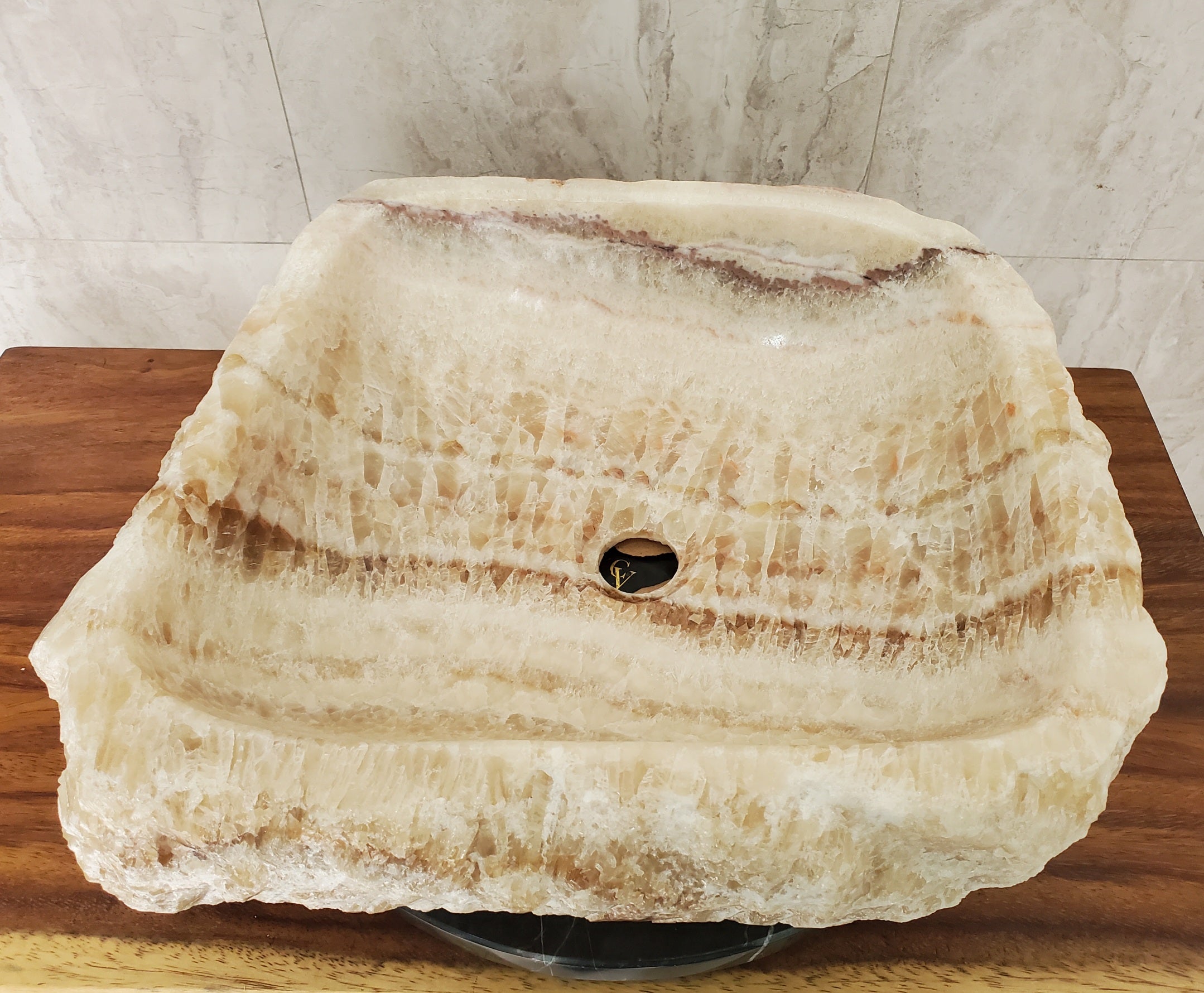 S17_13 Onyx Stone Vessel Bathroom Sink - 17.5 x 16.5 inch