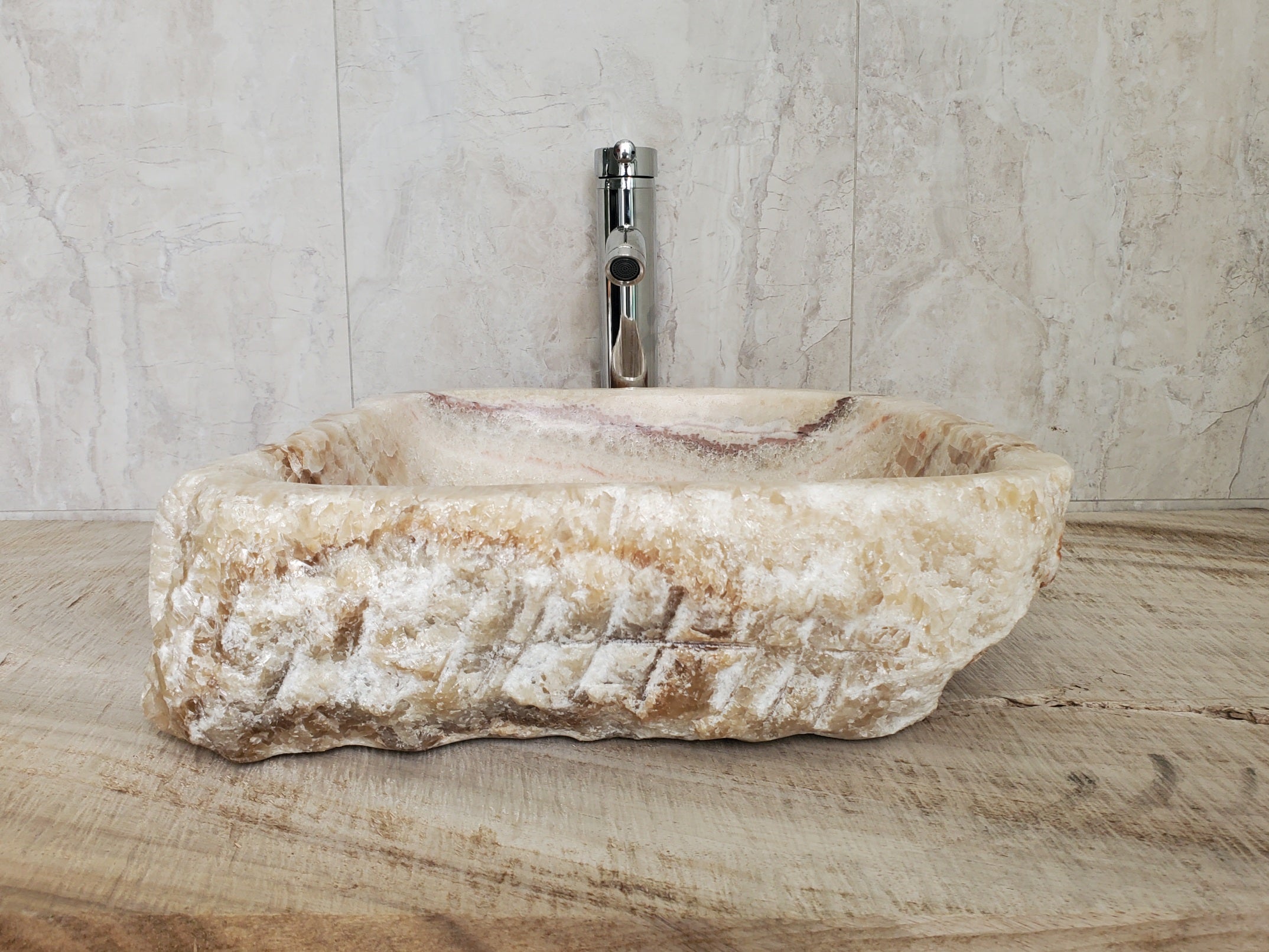 S17_13 Onyx Stone Vessel Bathroom Sink - 17.5 x 16.5 inch