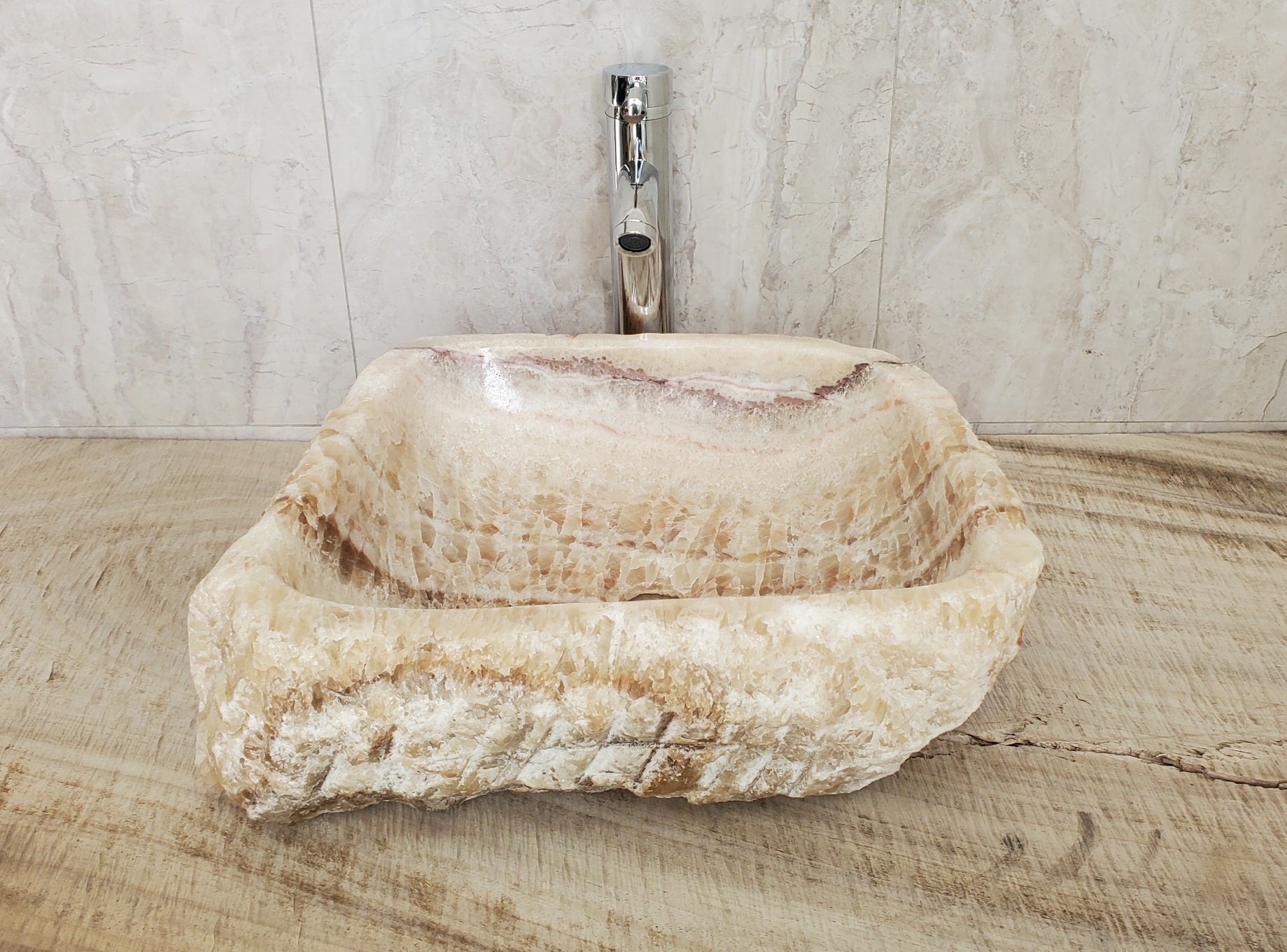 Brown and Beige Onyx Stone Vessel Bathroom Sink Onyx Sinks Onyx Sinks Sinks