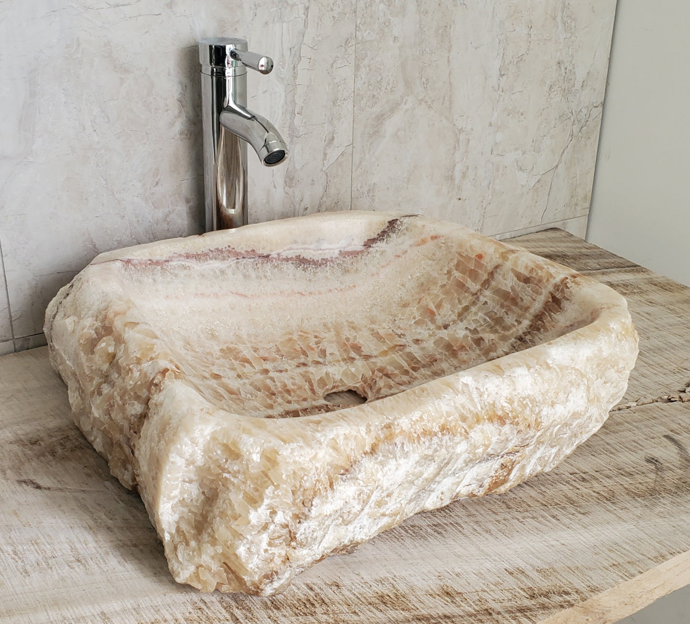 S17_13 Onyx Stone Vessel Bathroom Sink - 17.5 x 16.5 inch