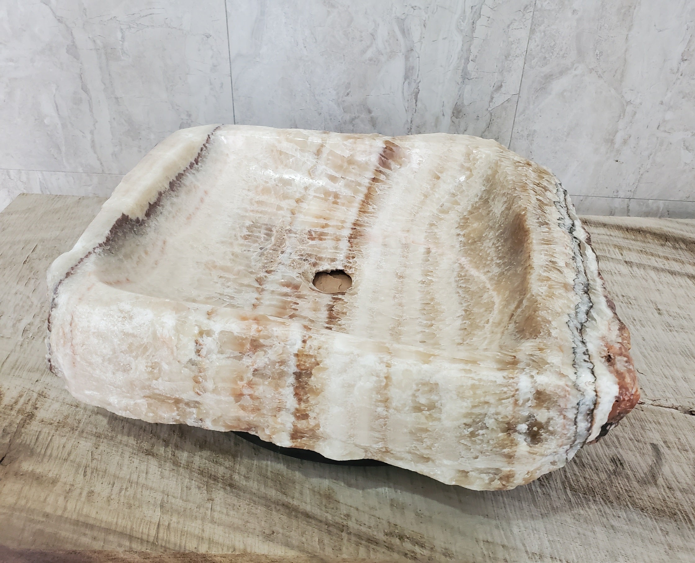 Brown and Beige Onyx Stone Vessel Bathroom Sink Onyx Sinks Onyx Sinks Sinks