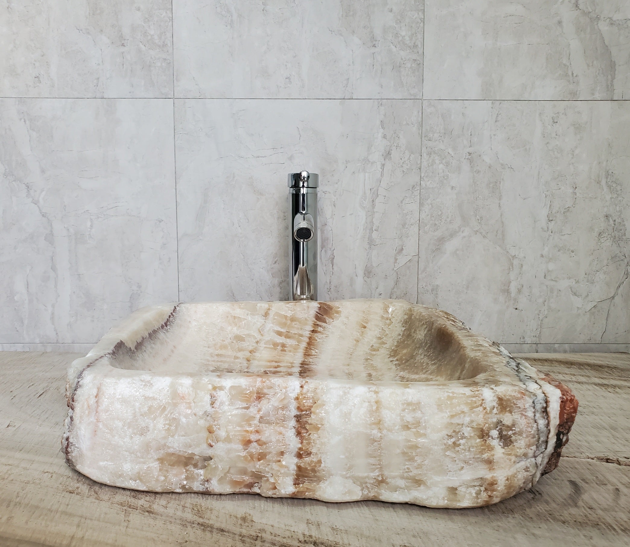 Brown and Beige Onyx Stone Vessel Bathroom Sink Onyx Sinks Onyx Sinks Sinks