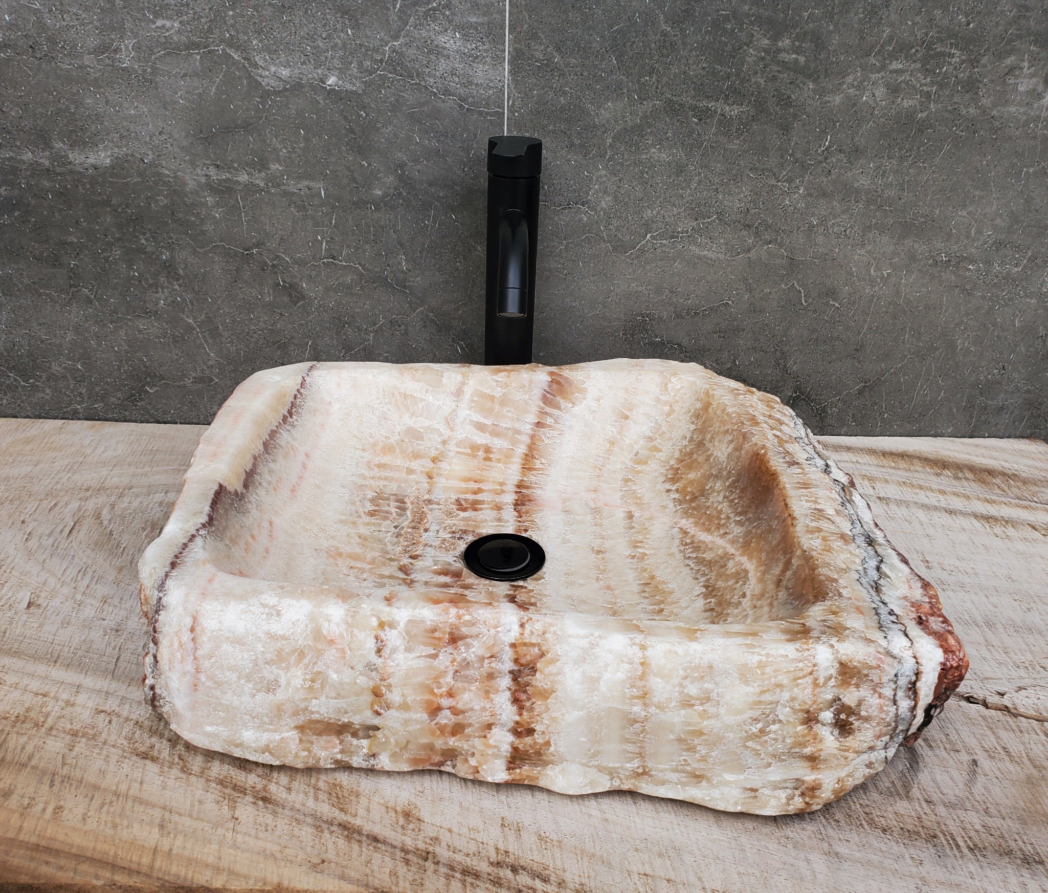 Brown and Beige Onyx Stone Vessel Bathroom Sink Onyx Sinks Onyx Sinks Sinks