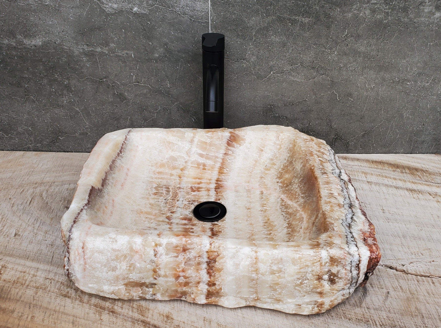 Brown and Beige Onyx Stone Vessel Bathroom Sink Onyx Sinks Onyx Sinks Sinks