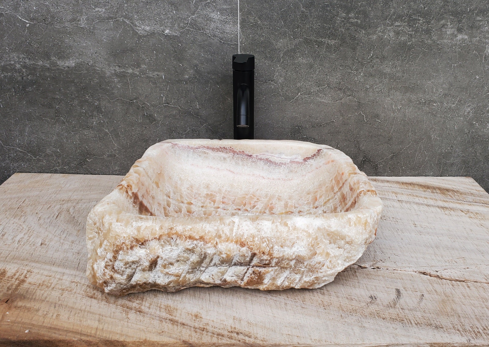 Brown and Beige Onyx Stone Vessel Bathroom Sink Onyx Sinks Onyx Sinks Sinks