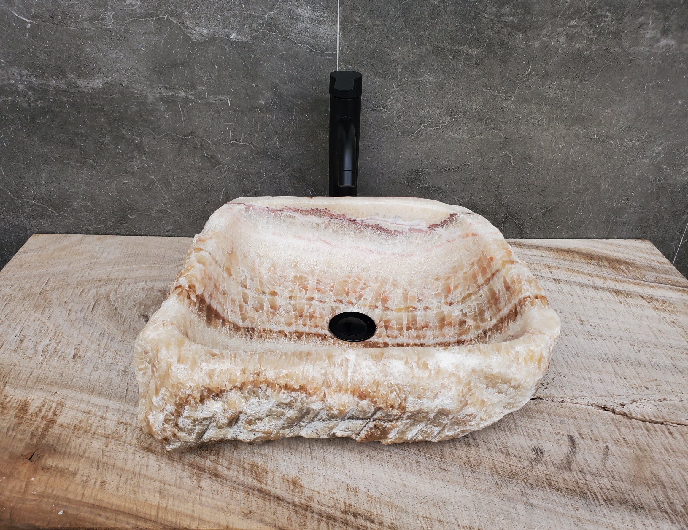 Brown and Beige Onyx Stone Vessel Bathroom Sink Onyx Sinks Onyx Sinks Sinks