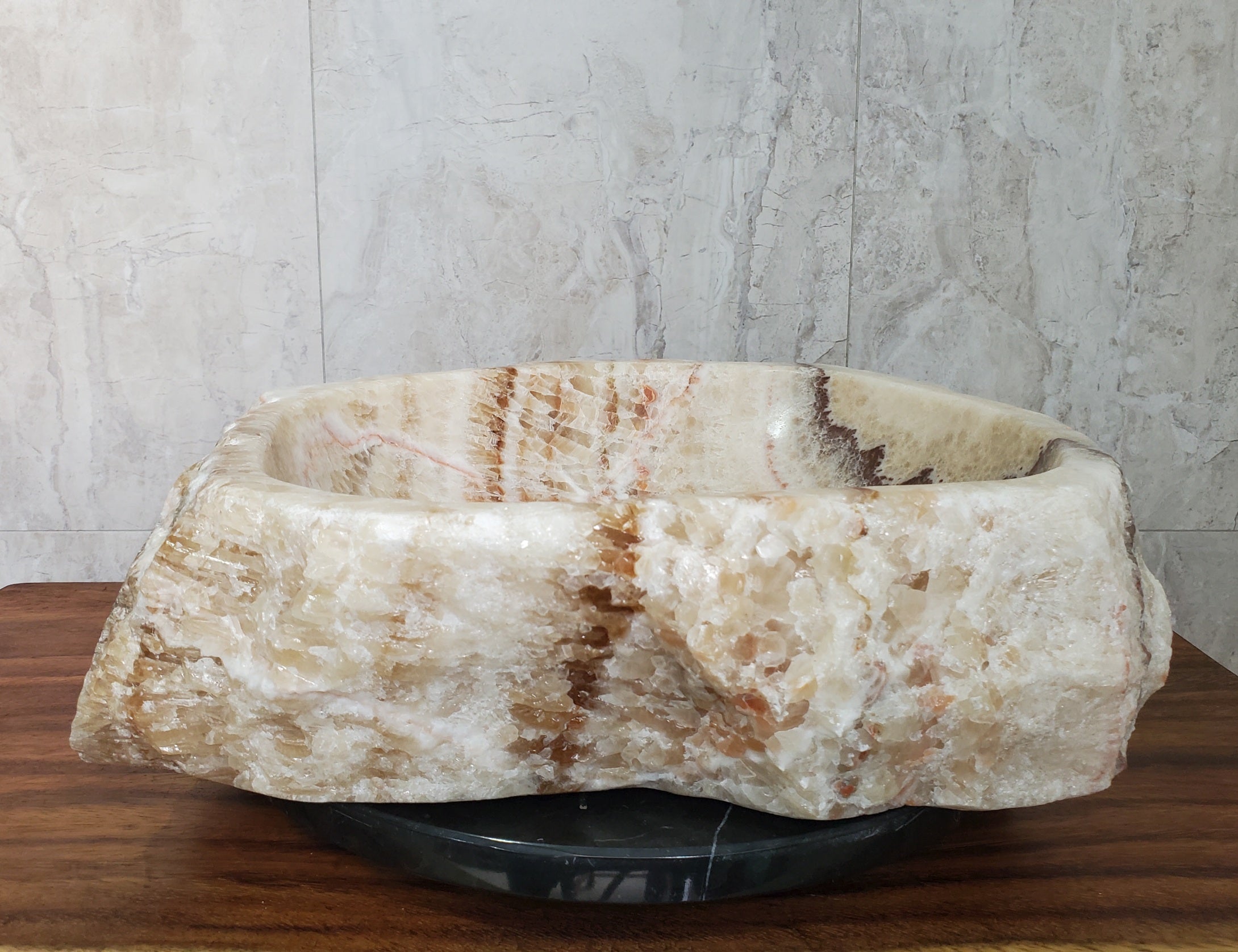 Brown and Beige Onyx Stone Vessel Bathroom Sink Onyx Sinks Onyx Sinks Sinks