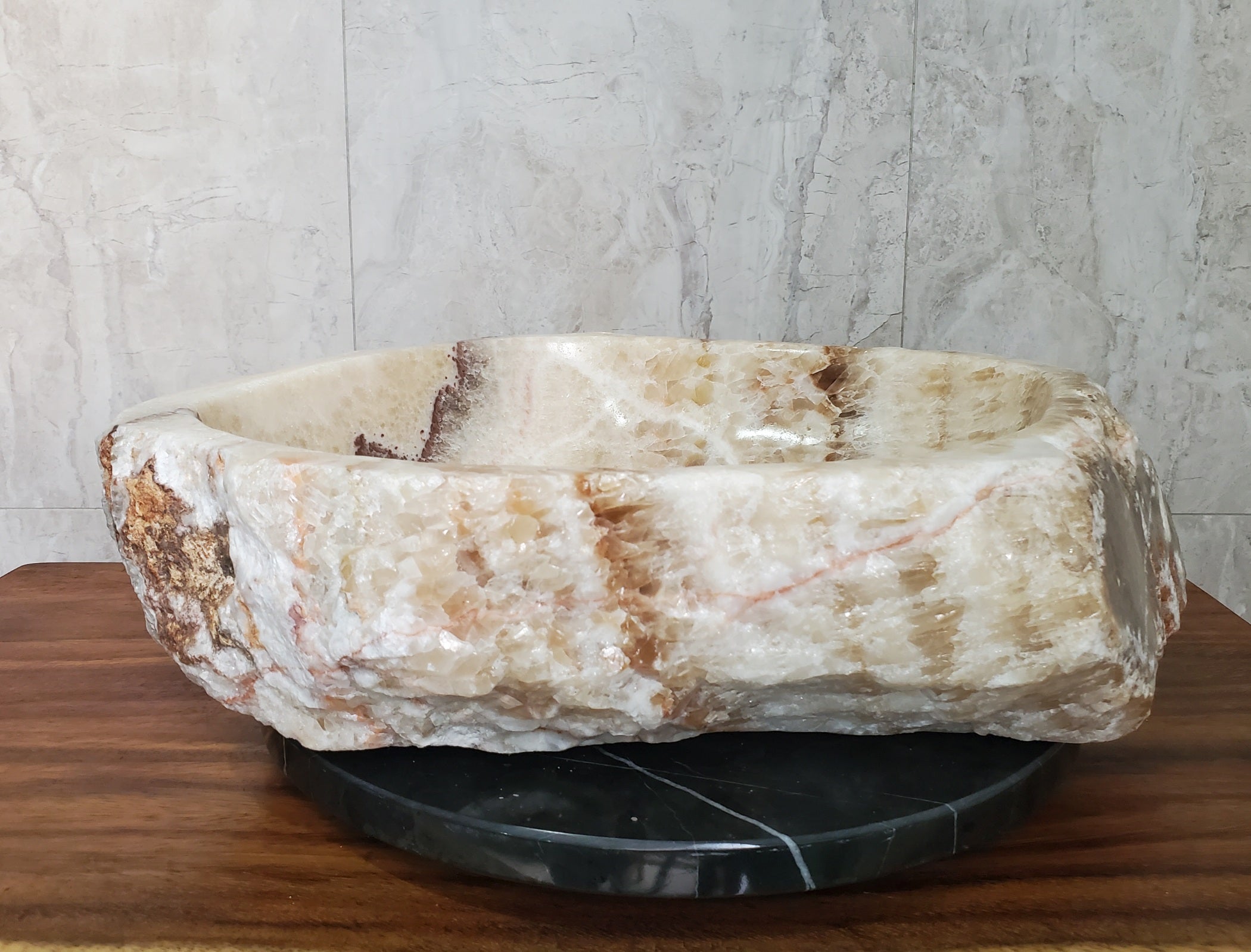 Brown and Beige Onyx Stone Vessel Bathroom Sink Onyx Sinks Onyx Sinks Sinks
