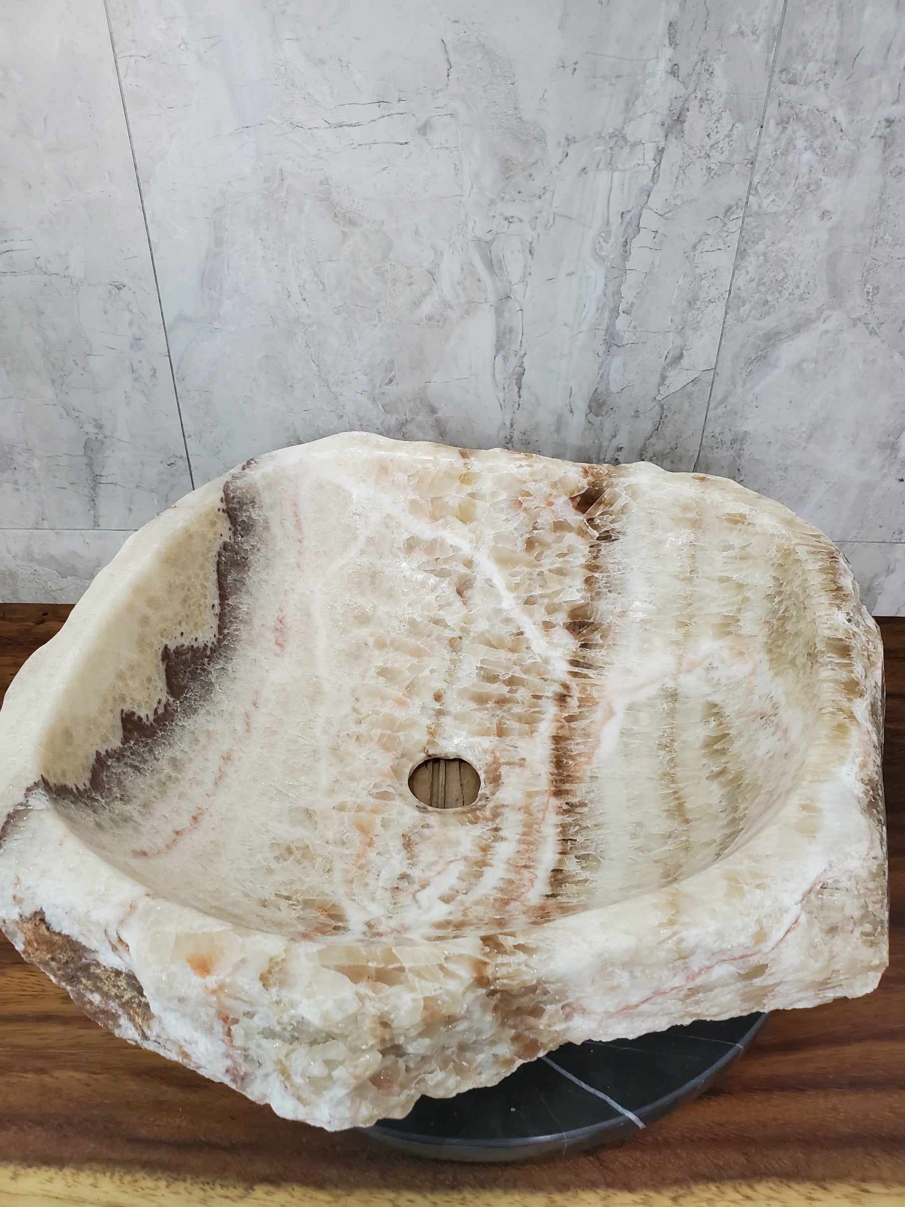 Brown and Beige Onyx Stone Vessel Bathroom Sink Onyx Sinks Onyx Sinks Sinks