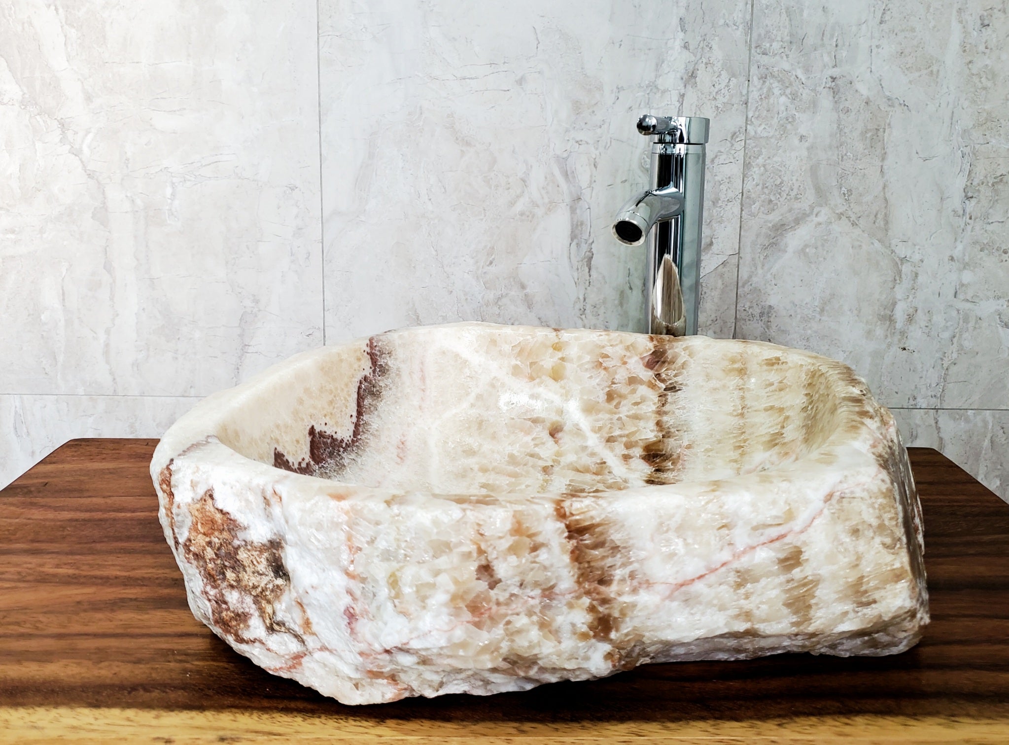 Brown and Beige Onyx Stone Vessel Bathroom Sink Onyx Sinks Onyx Sinks Sinks