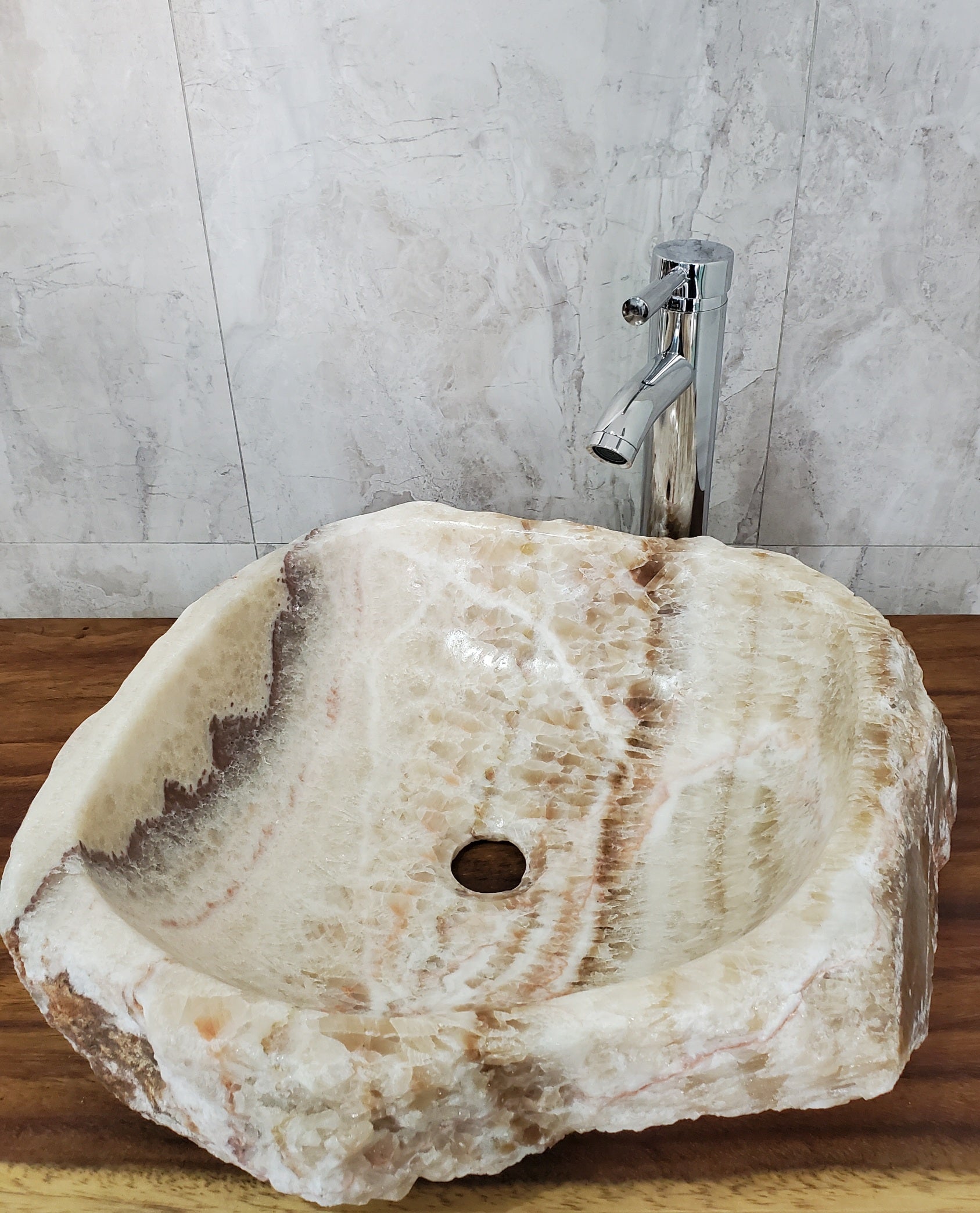 Brown and Beige Onyx Stone Vessel Bathroom Sink Onyx Sinks Onyx Sinks Sinks