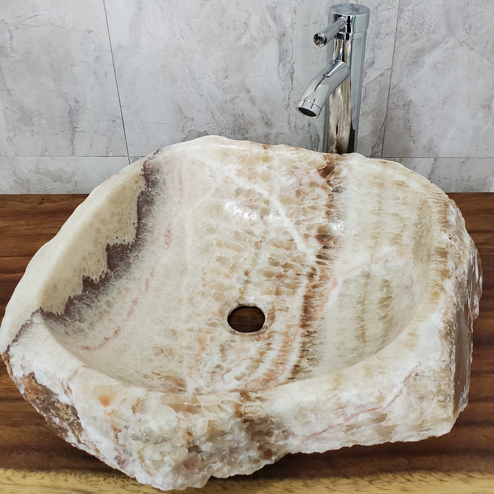 Brown and Beige Onyx Stone Vessel Bathroom Sink Onyx Sinks Onyx Sinks Sinks