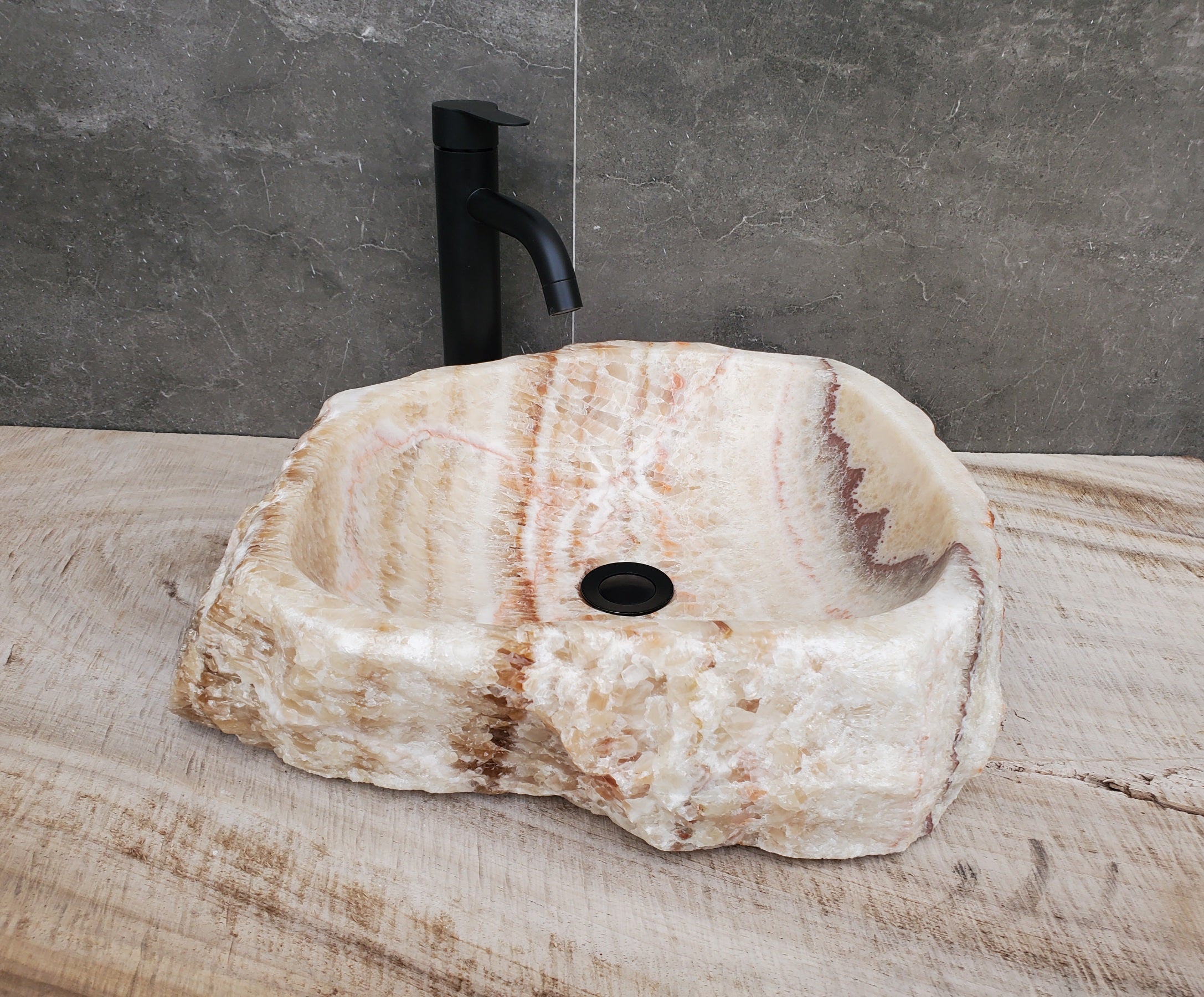 Brown and Beige Onyx Stone Vessel Bathroom Sink Onyx Sinks Onyx Sinks Sinks