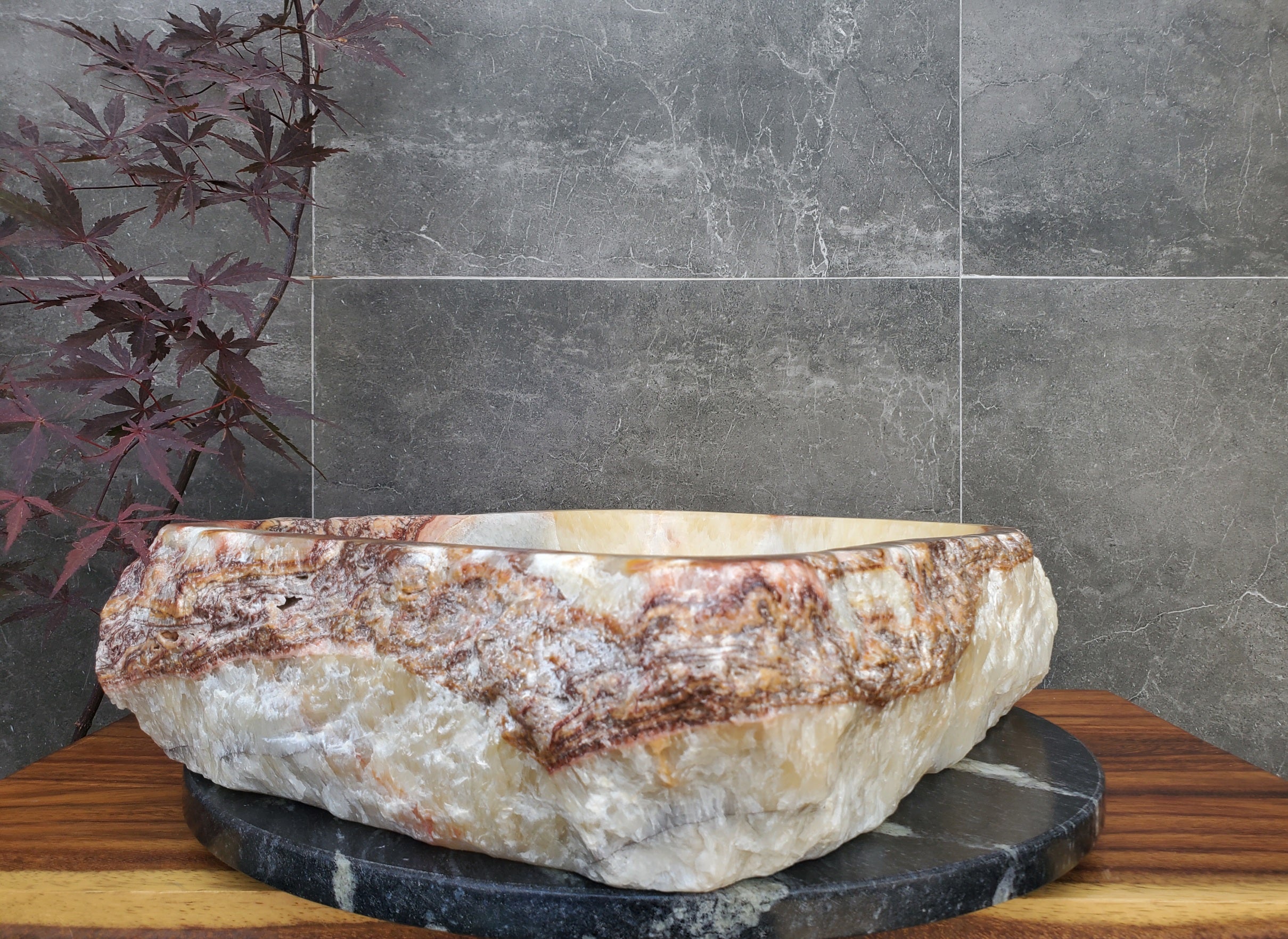 S21_34 Onyx Stone Vessel Bathroom Sink - 19 x 16 inch