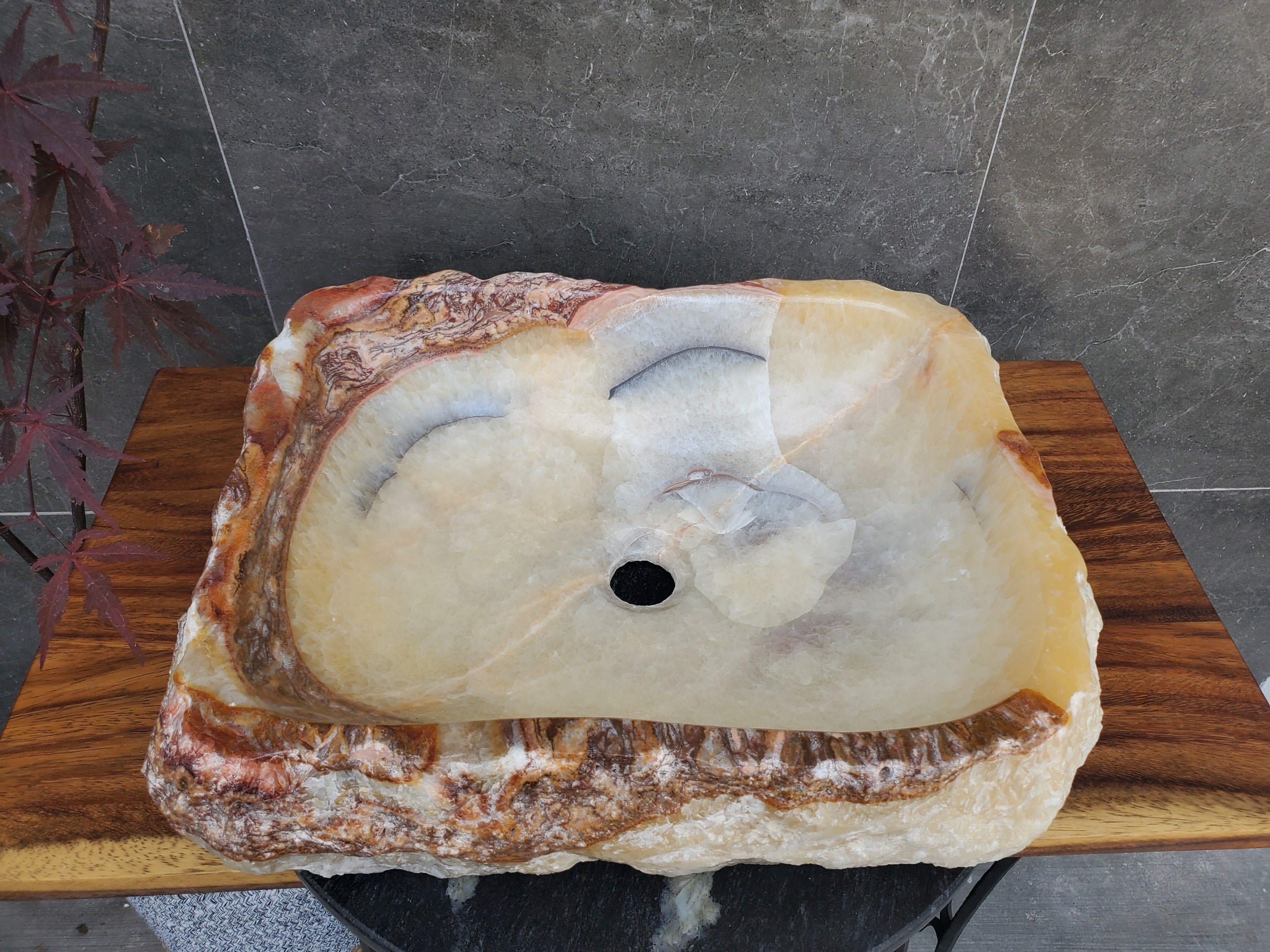 S21_34 Onyx Stone Vessel Bathroom Sink - 19 x 16 inch