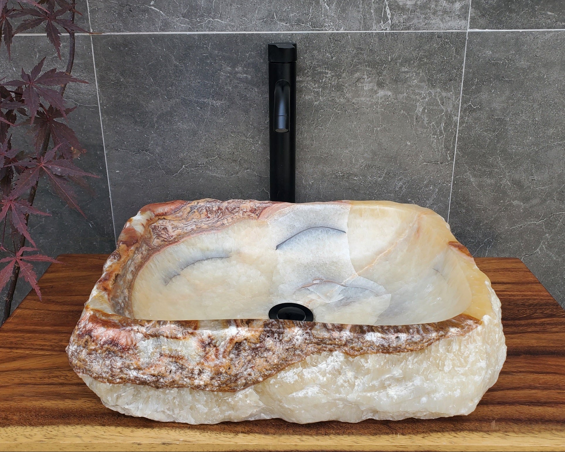 S21_34 Onyx Stone Vessel Bathroom Sink - 19 x 16 inch