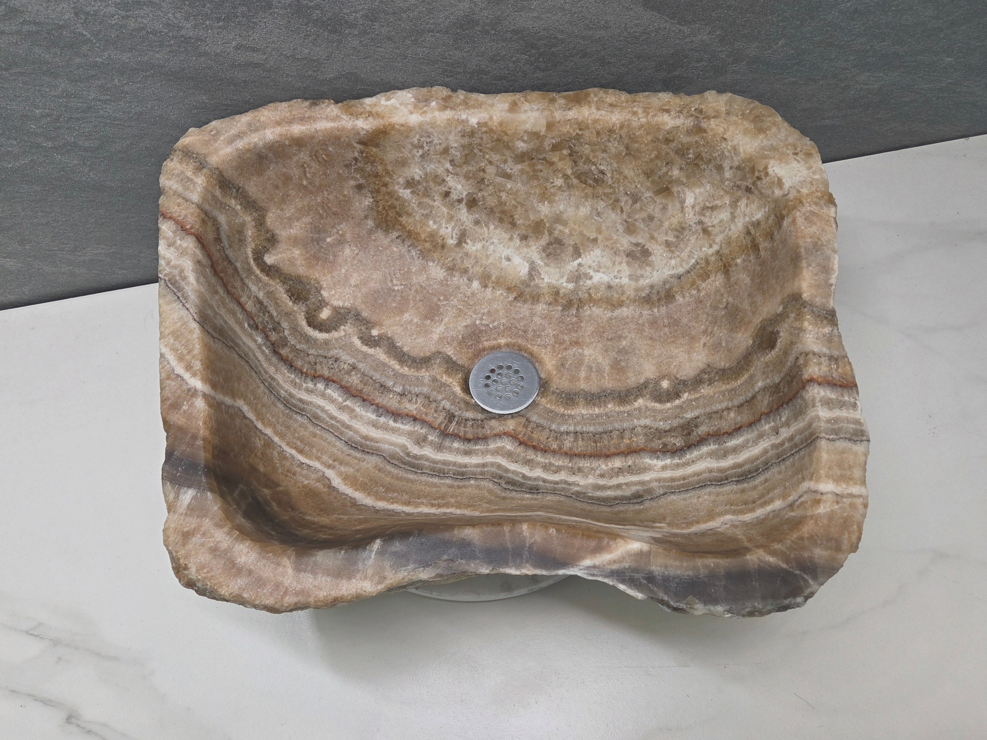 S15_15 Onyx Stone Vessel Bathroom Sink - 18.5 x 14.5 inch Bathroom Sinks Featured Onyx Sinks Sinks