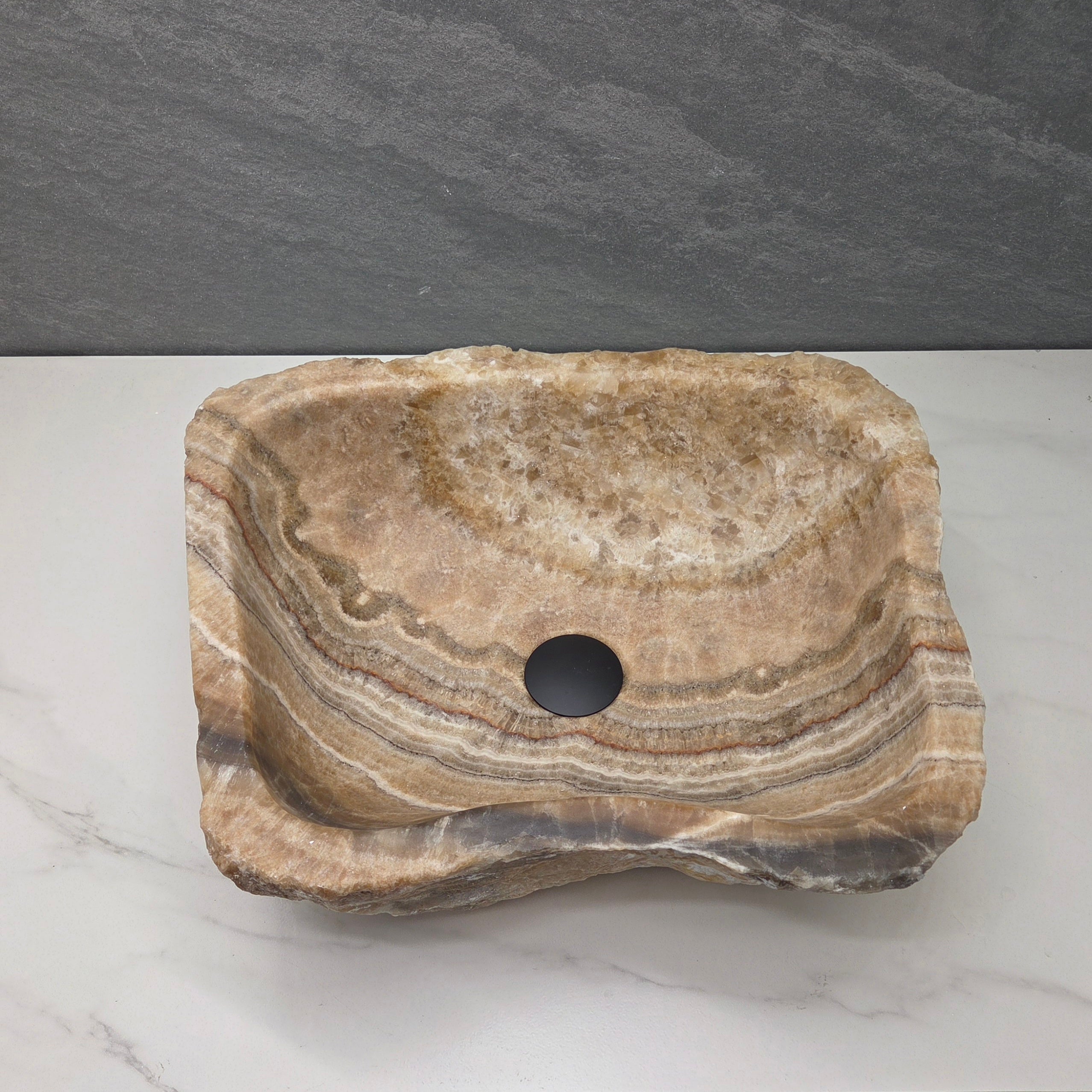 S15_15 Onyx Stone Vessel Bathroom Sink - 18.5 x 14.5 inch Bathroom Sinks Featured Onyx Sinks Sinks