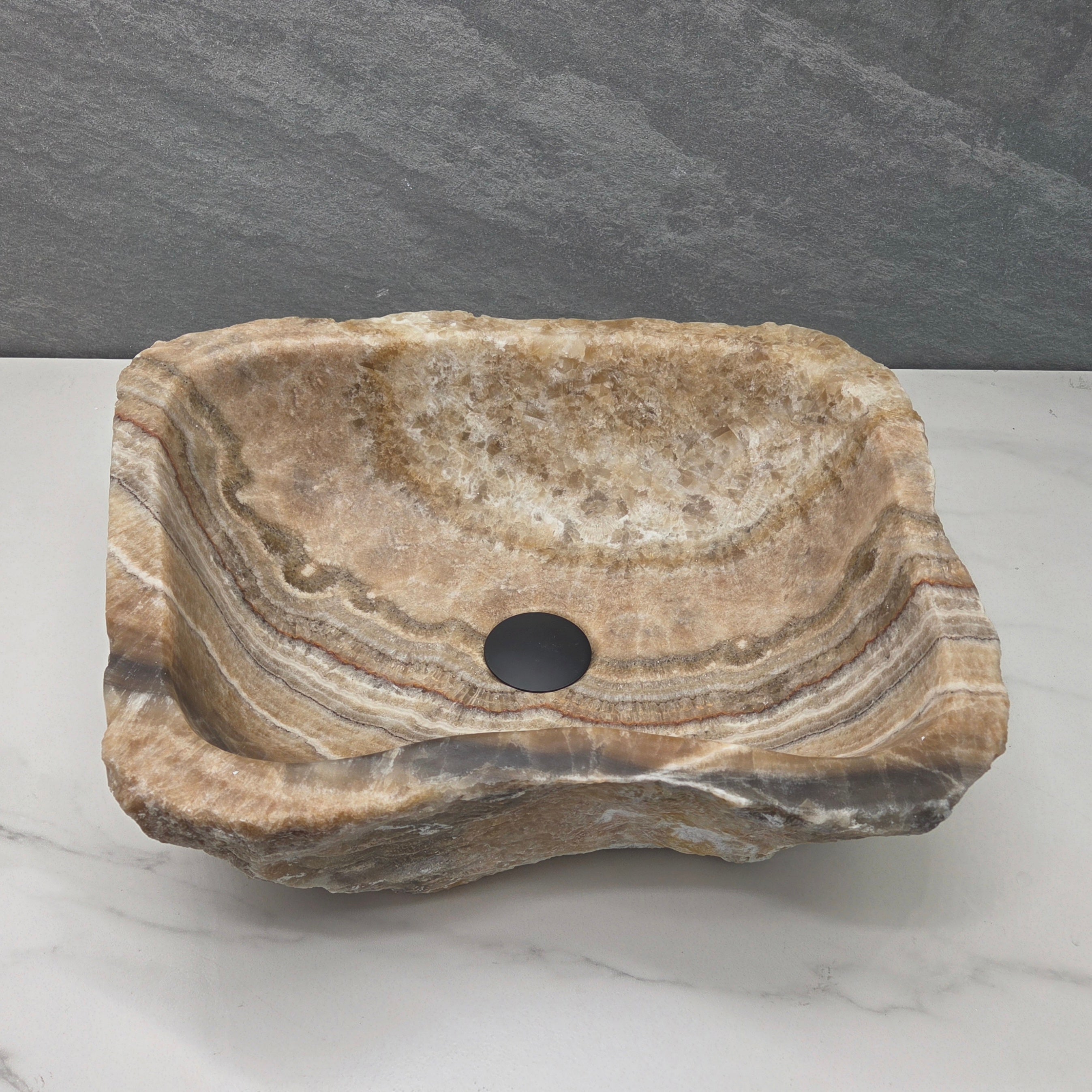 S15_15 Onyx Stone Vessel Bathroom Sink - 18.5 x 14.5 inch Bathroom Sinks Featured Onyx Sinks Sinks