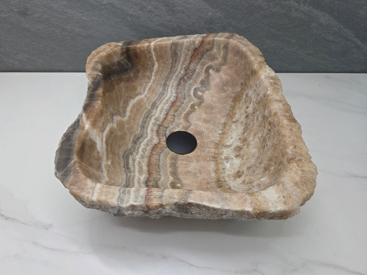 S15_15 Onyx Stone Vessel Bathroom Sink - 18.5 x 14.5 inch Bathroom Sinks Featured Onyx Sinks Sinks