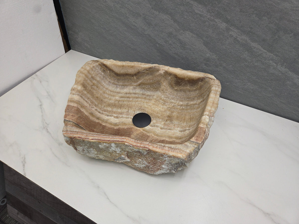 S15_19 Onyx Stone Vessel Bathroom Sink - 19 x 14.5 inch Bathroom Sinks Featured Onyx Sinks Sinks