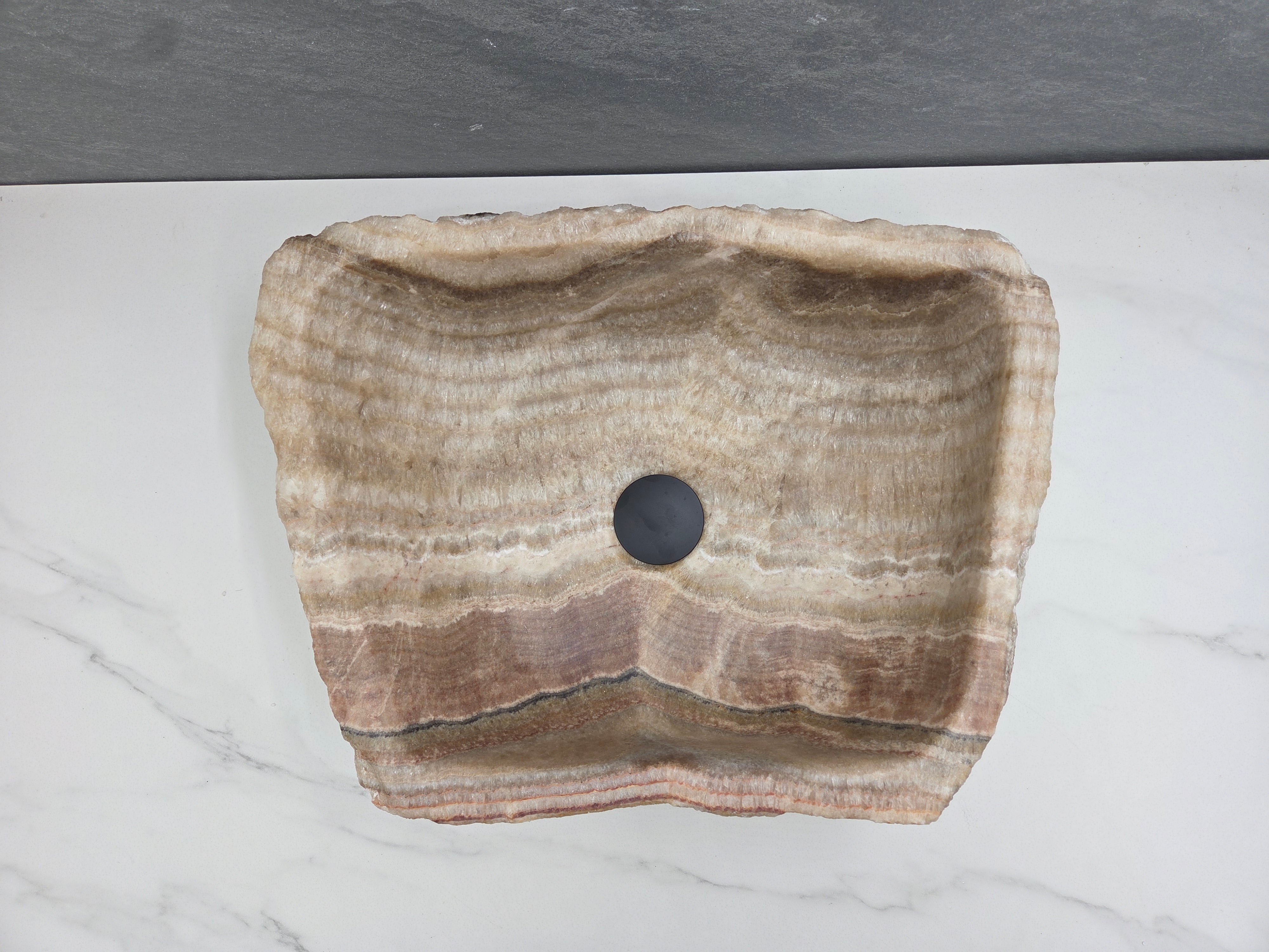 S15_19 Onyx Stone Vessel Bathroom Sink - 19 x 14.5 inch Bathroom Sinks Featured Onyx Sinks Sinks