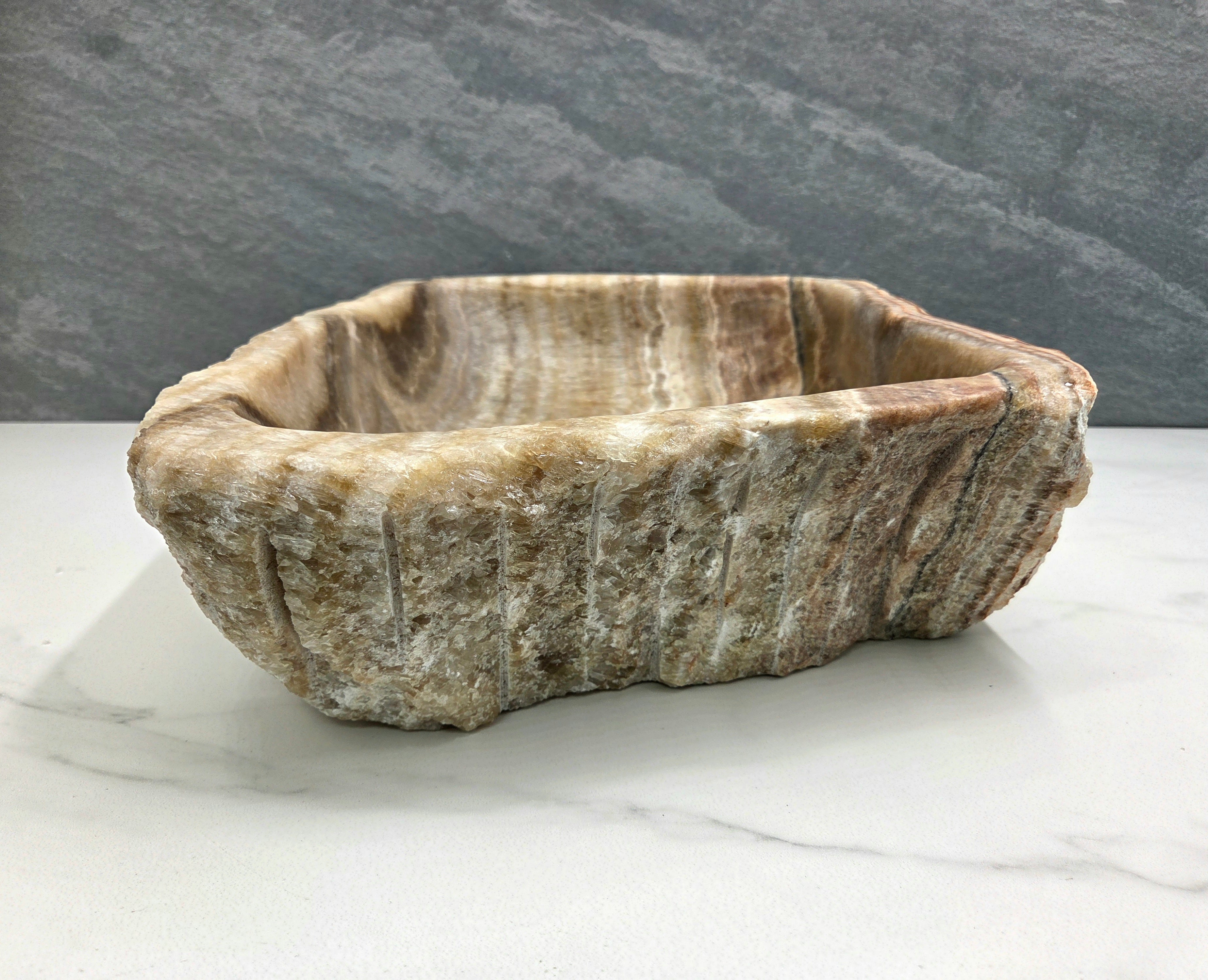 S15_19 Onyx Stone Vessel Bathroom Sink - 19 x 14.5 inch Bathroom Sinks Featured Onyx Sinks Sinks