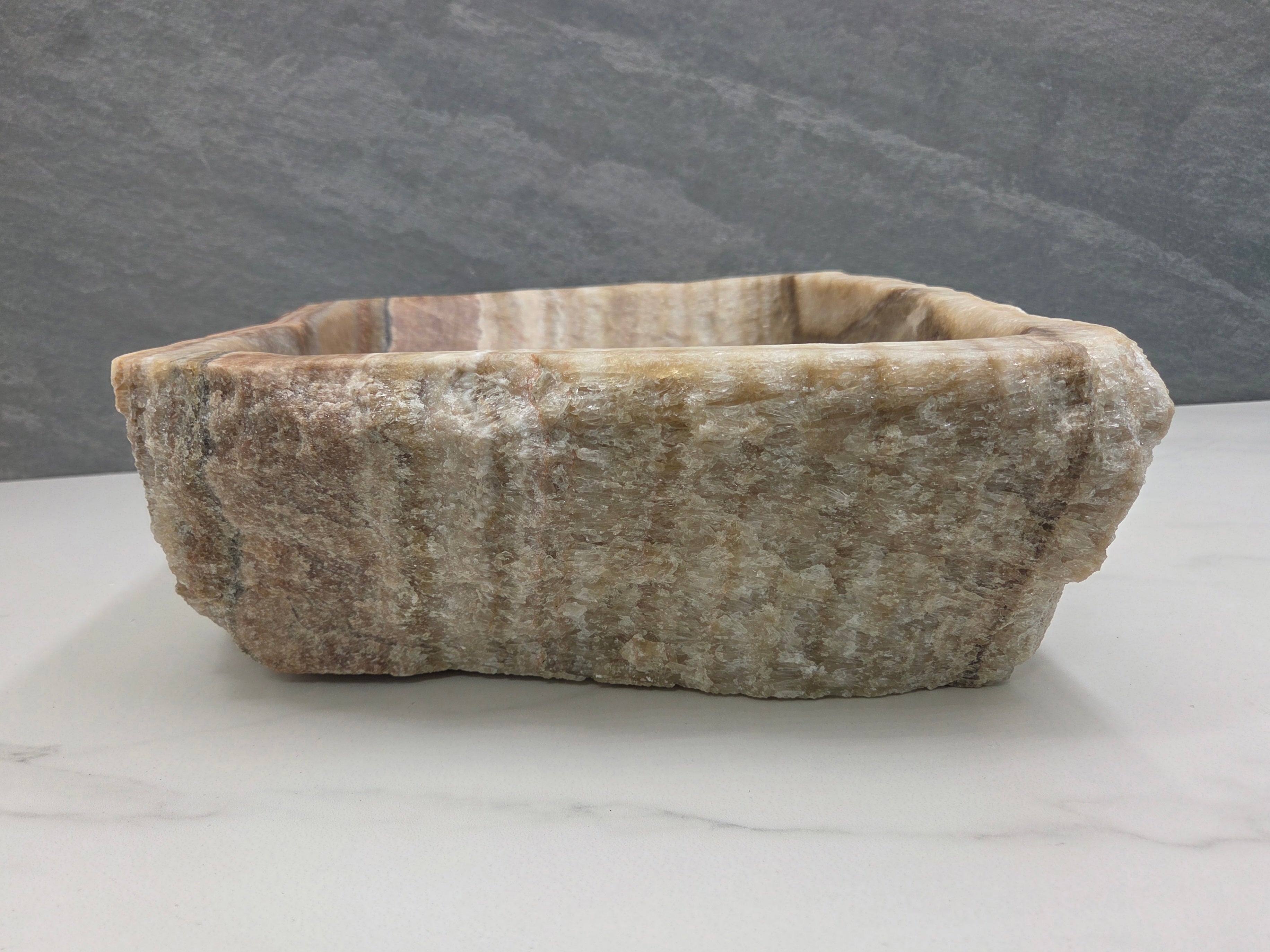 S15_19 Onyx Stone Vessel Bathroom Sink - 19 x 14.5 inch Bathroom Sinks Featured Onyx Sinks Sinks