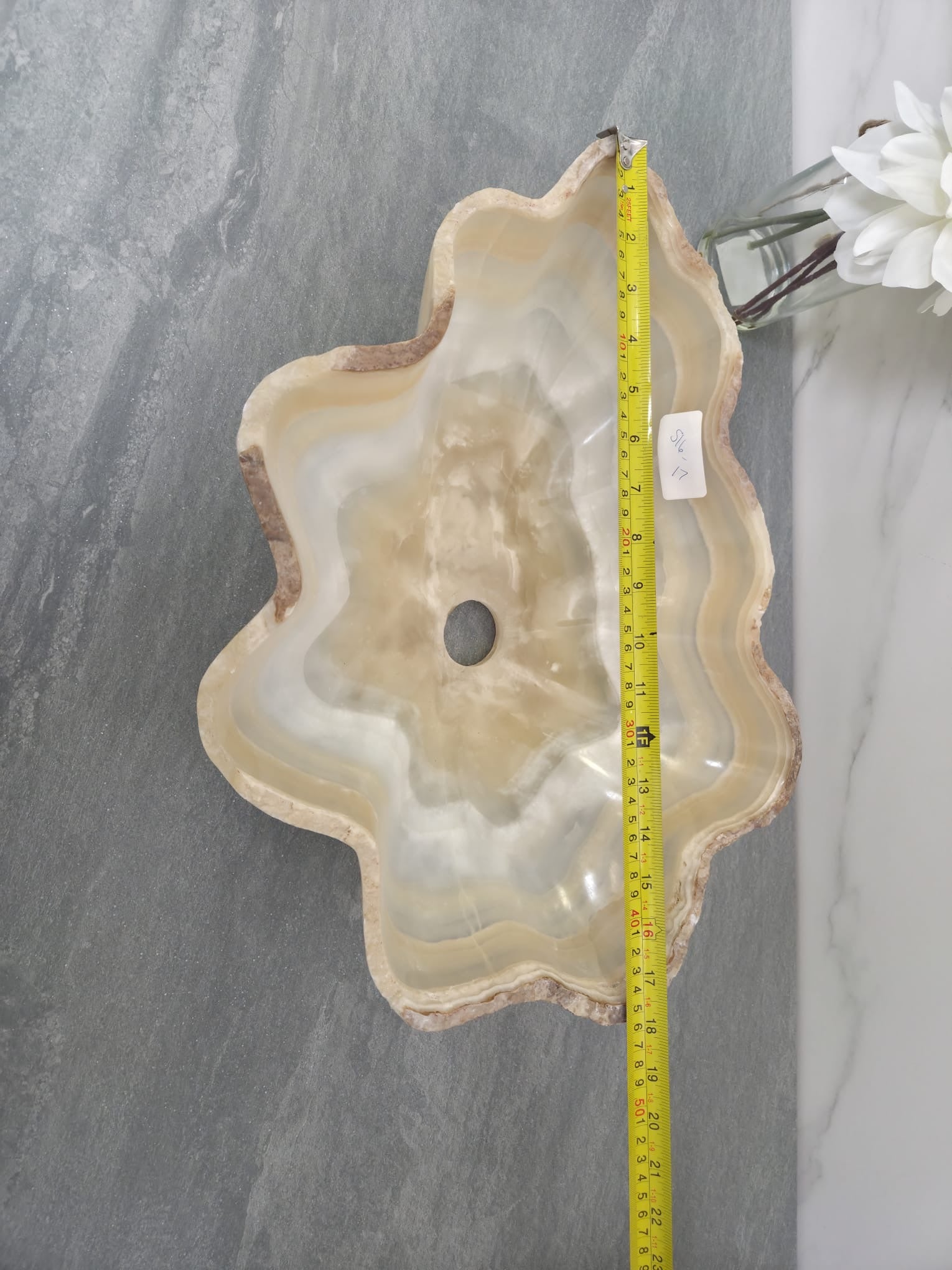 S16_17 Beige and White Onyx Vessel Sink- Oyster Shell Shaped