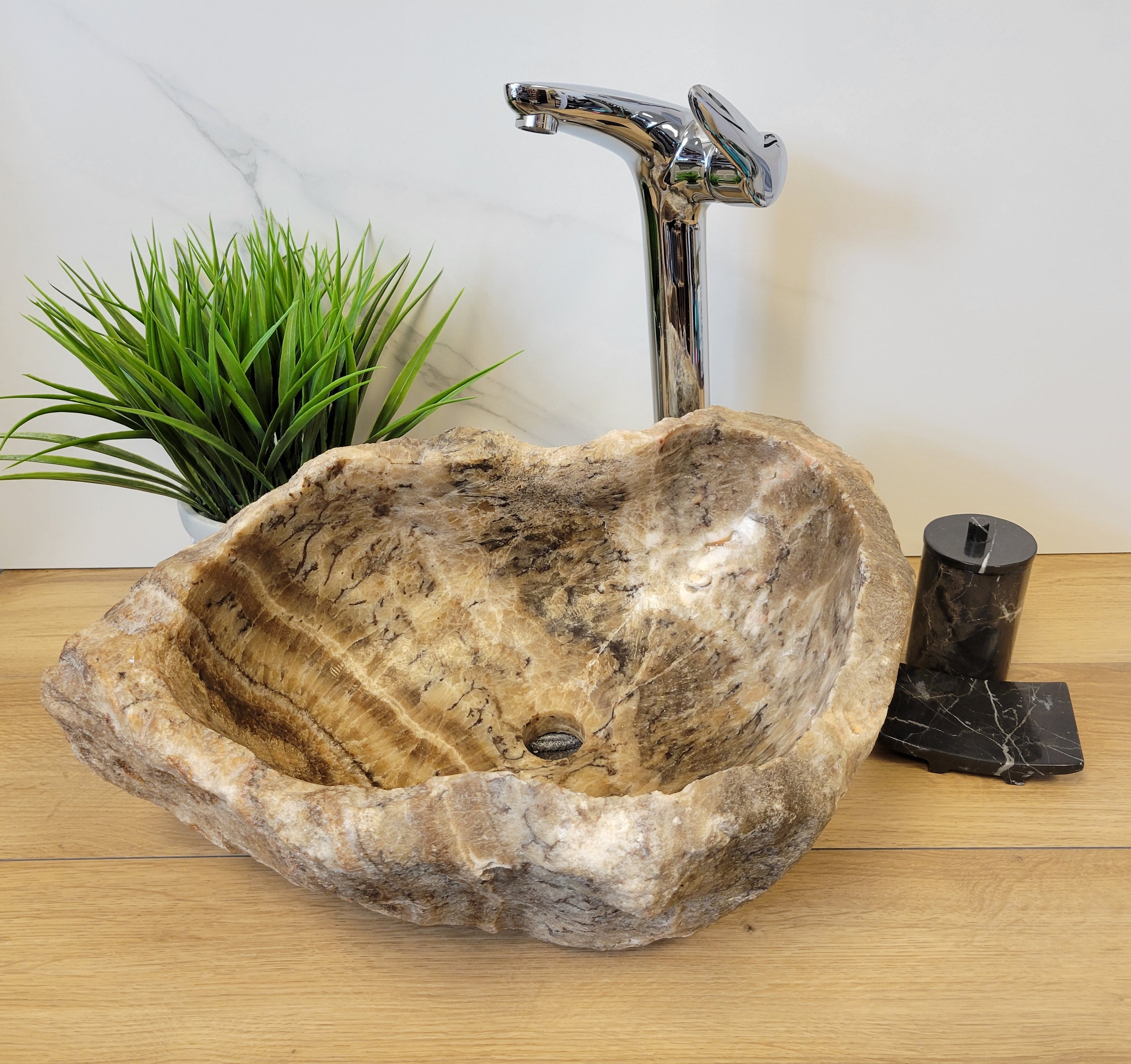 S2_11 Brown Onyx Stone Vessel Sink
