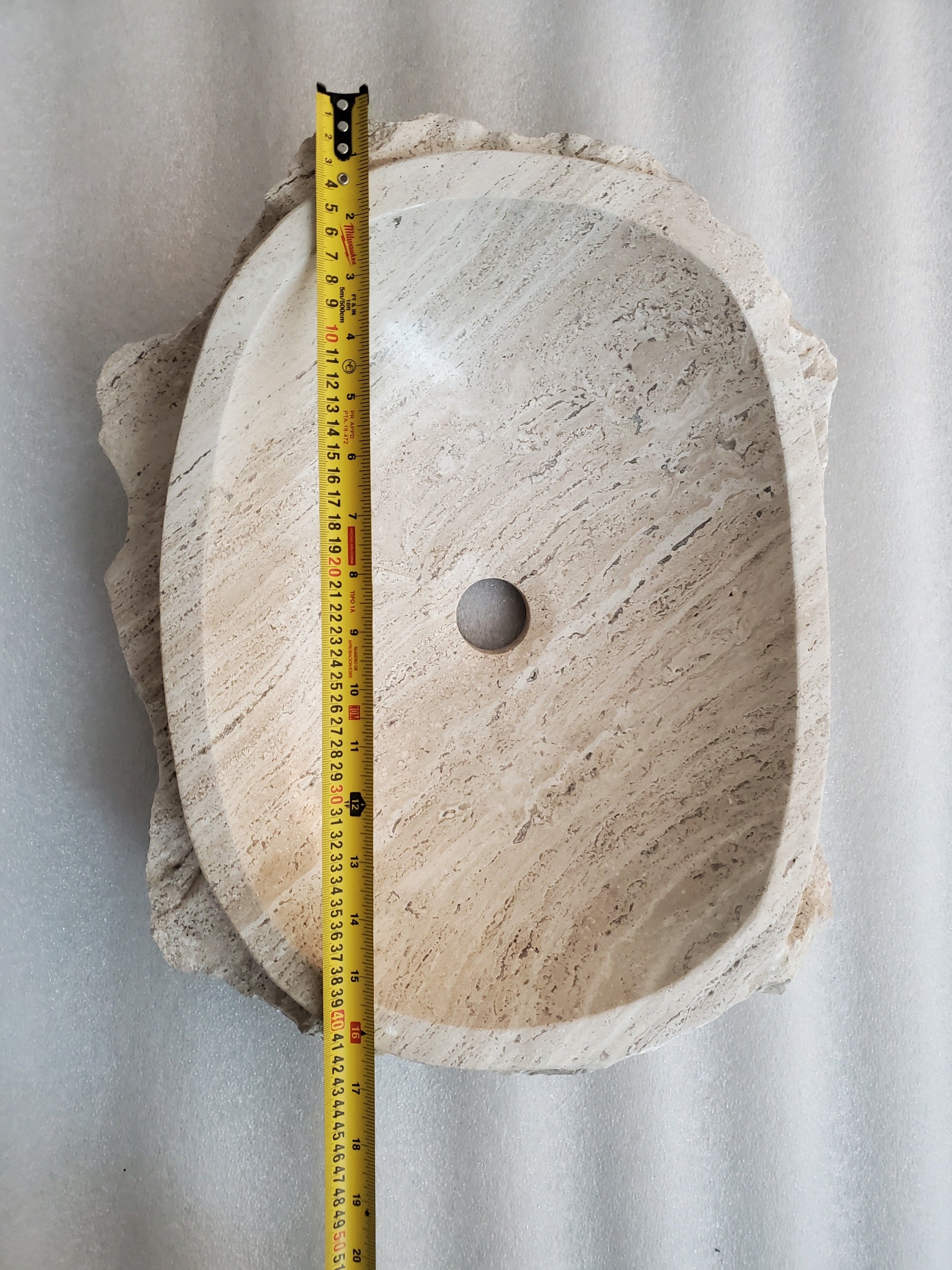 S24_04 Oval Travertine Chiseled Vessel Bathroom Sink