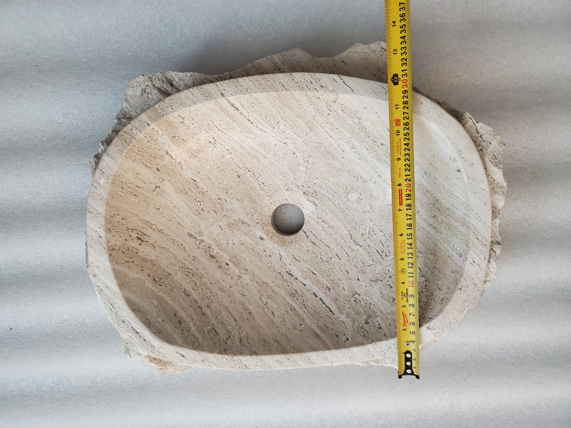 S24_04 Oval Travertine Chiseled Vessel Bathroom Sink