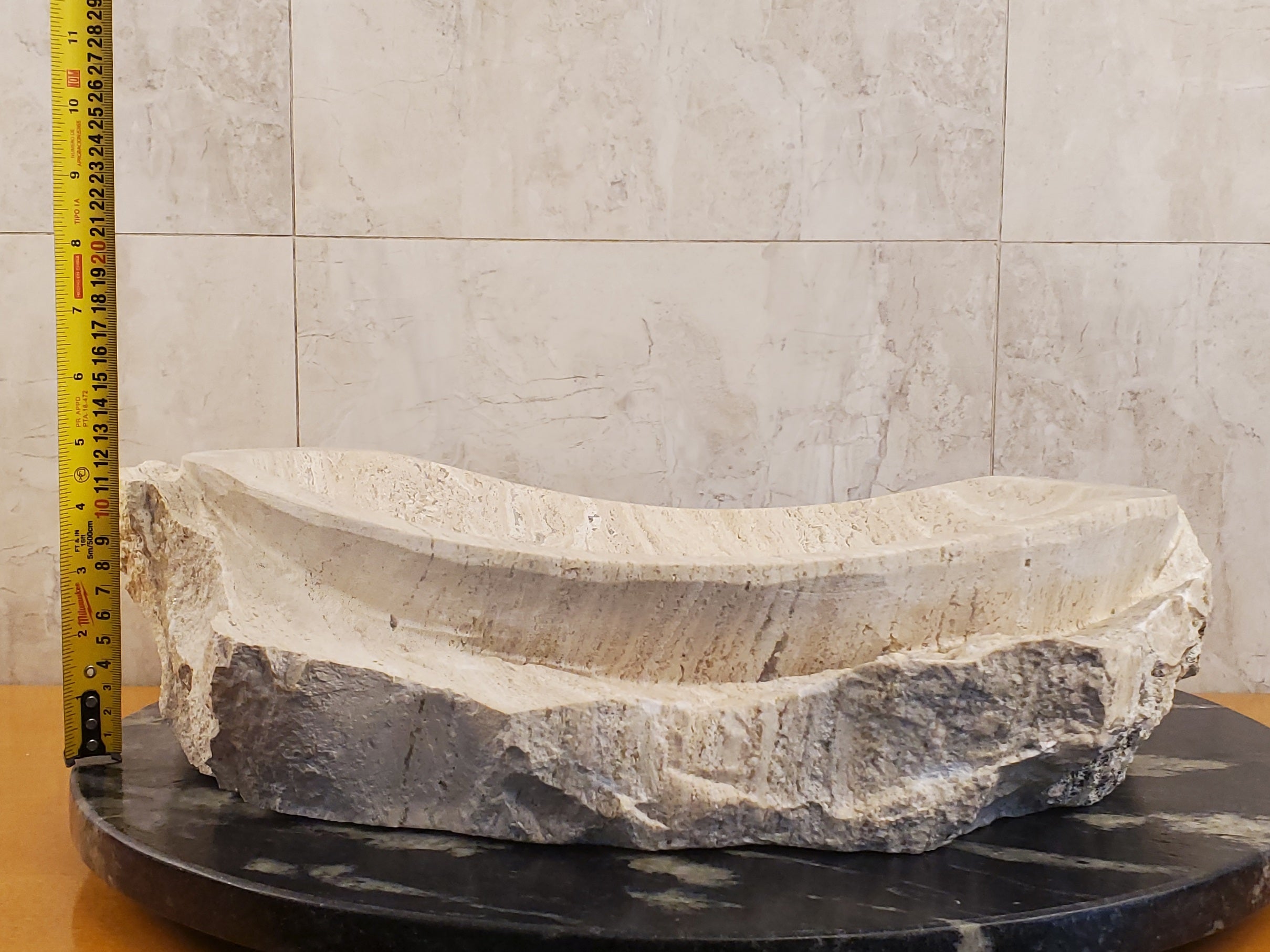 SET1023 Oval Travertine Limestone Vessel Sink Set
