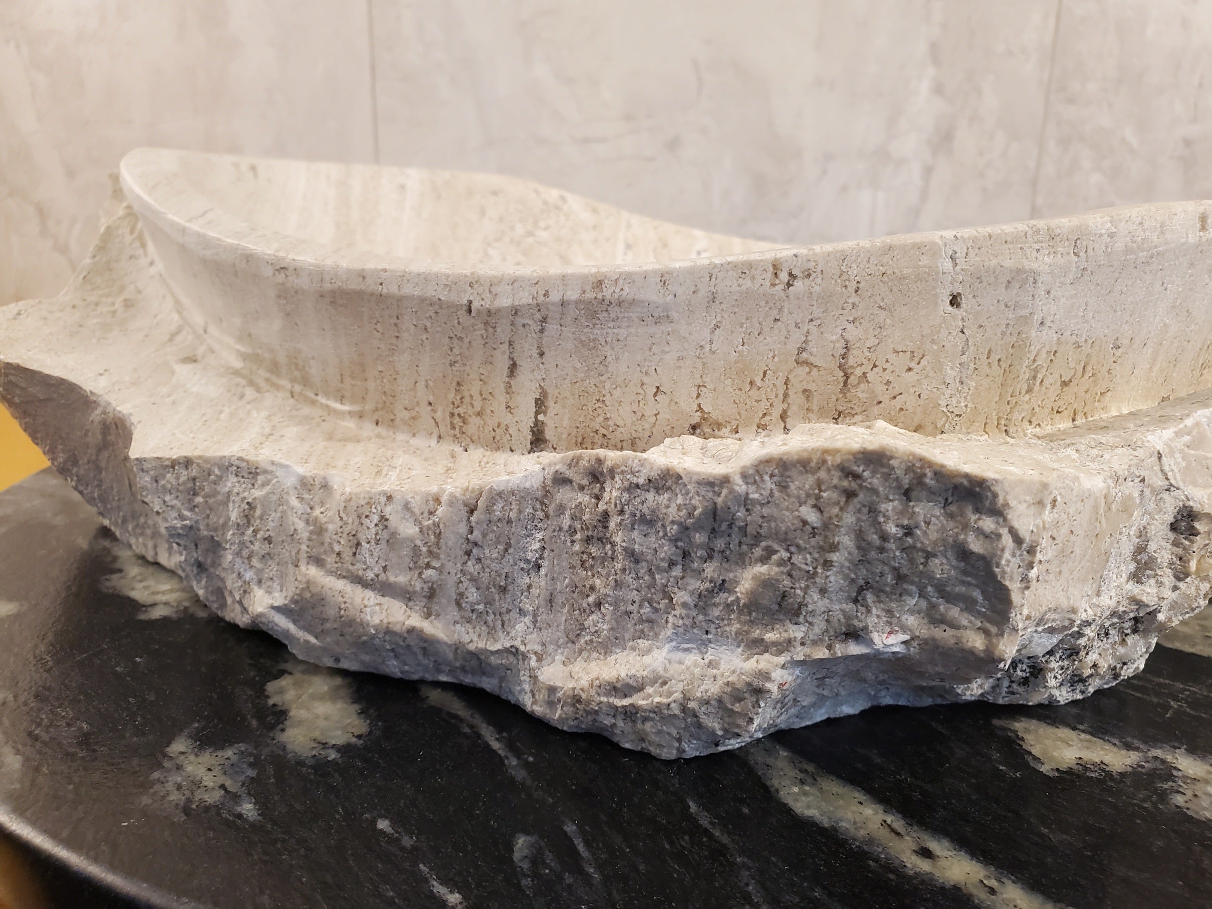 SET1023 Oval Travertine Limestone Vessel Sink Set