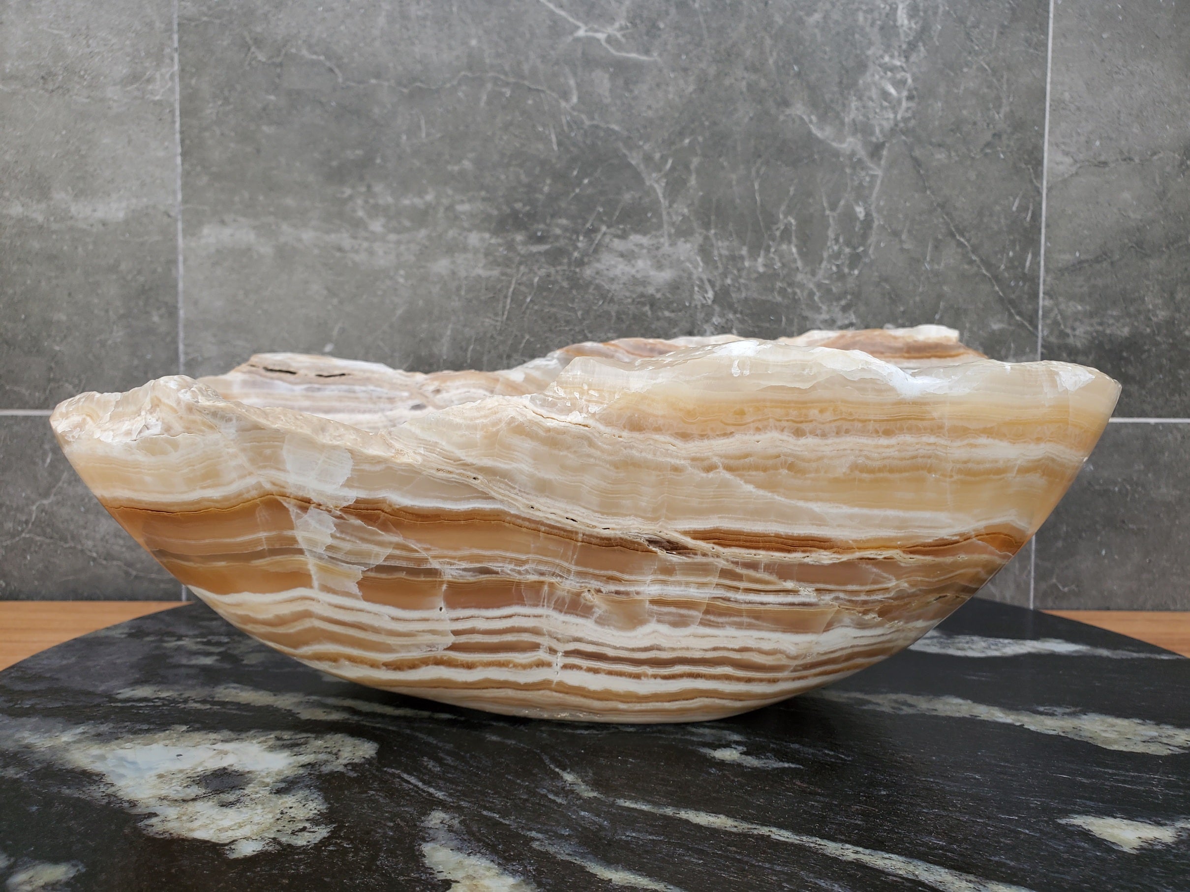 S31_06 Onyx Stone Bathroom Vessel Sink - 15.5 x 13 inch