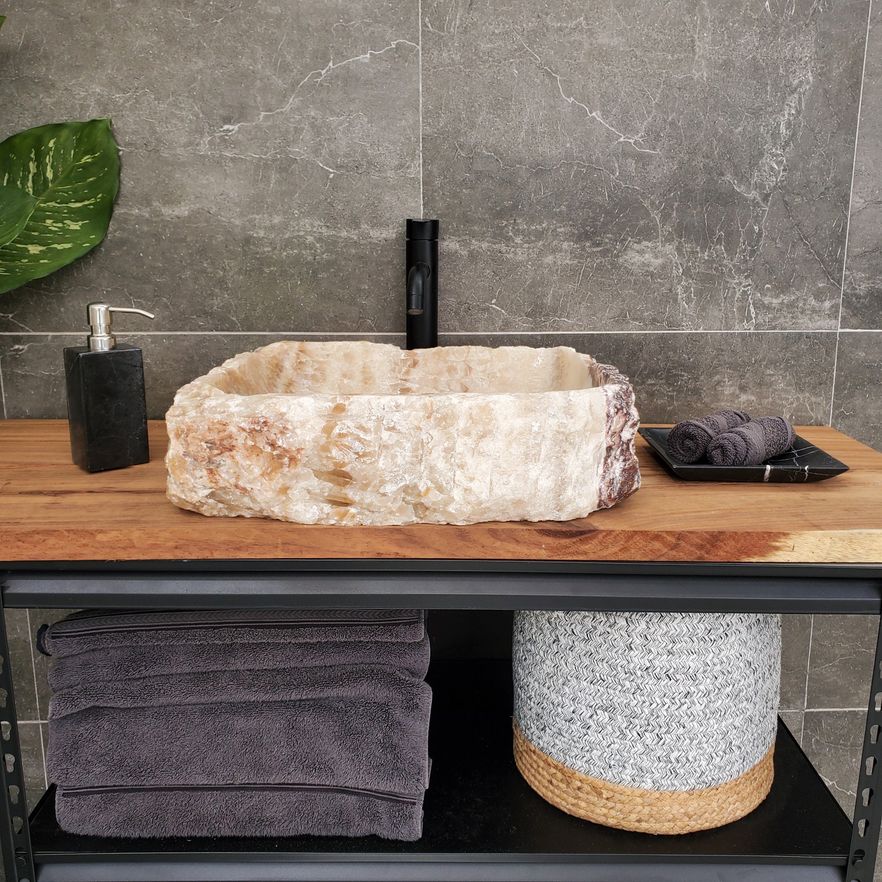 S31_15 Onyx Stone Vessel Bathroom Sink - 17.5 x 16 inch