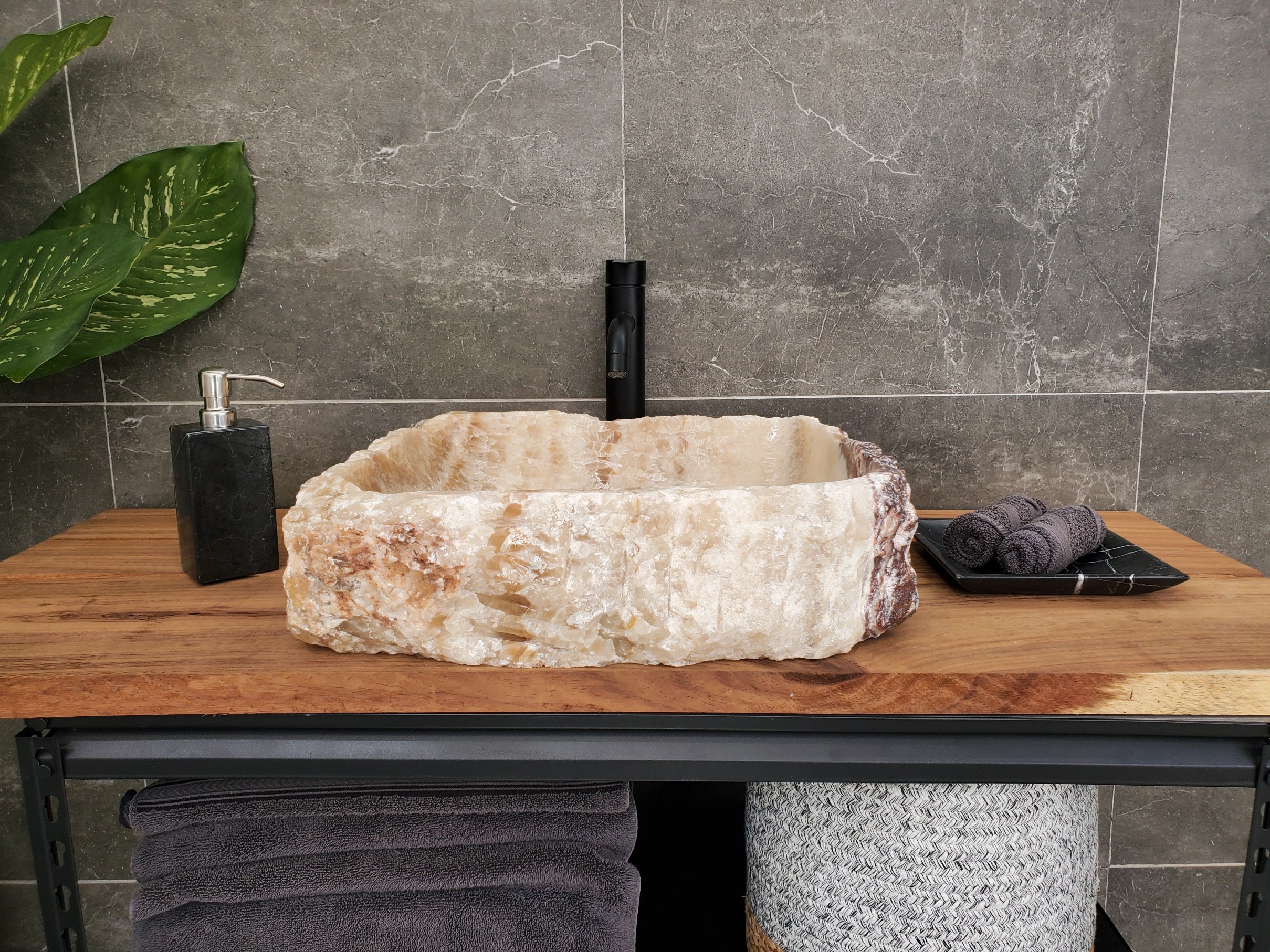 S31_15 Onyx Stone Vessel Bathroom Sink - 17.5 x 16 inch