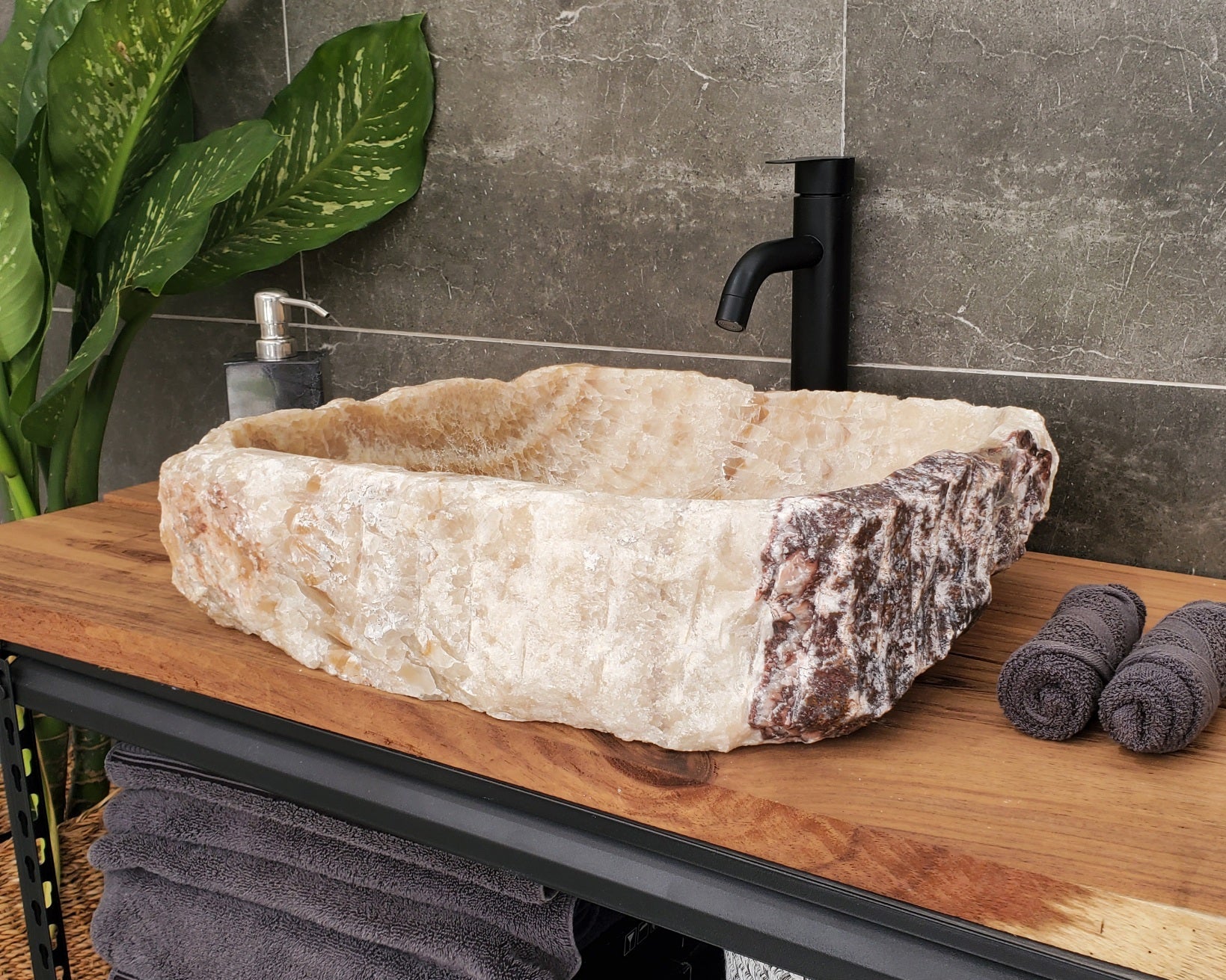 S31_15 Onyx Stone Vessel Bathroom Sink - 17.5 x 16 inch