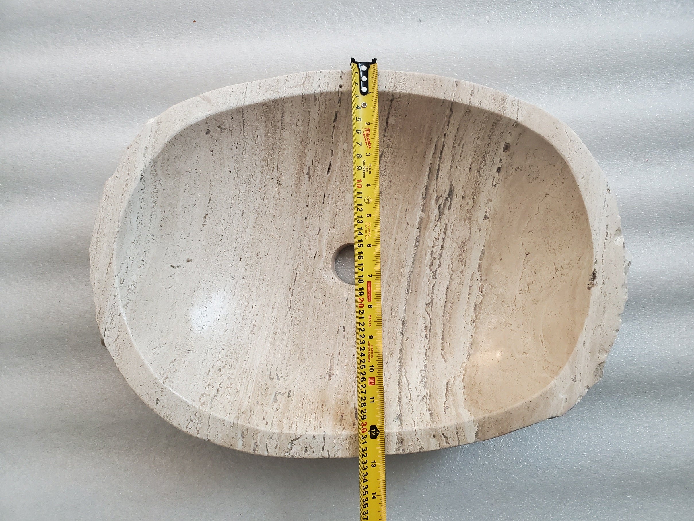S24_05 Oval Travertine Chiseled Vessel Bathroom Sink - 16.5 x 13 inch