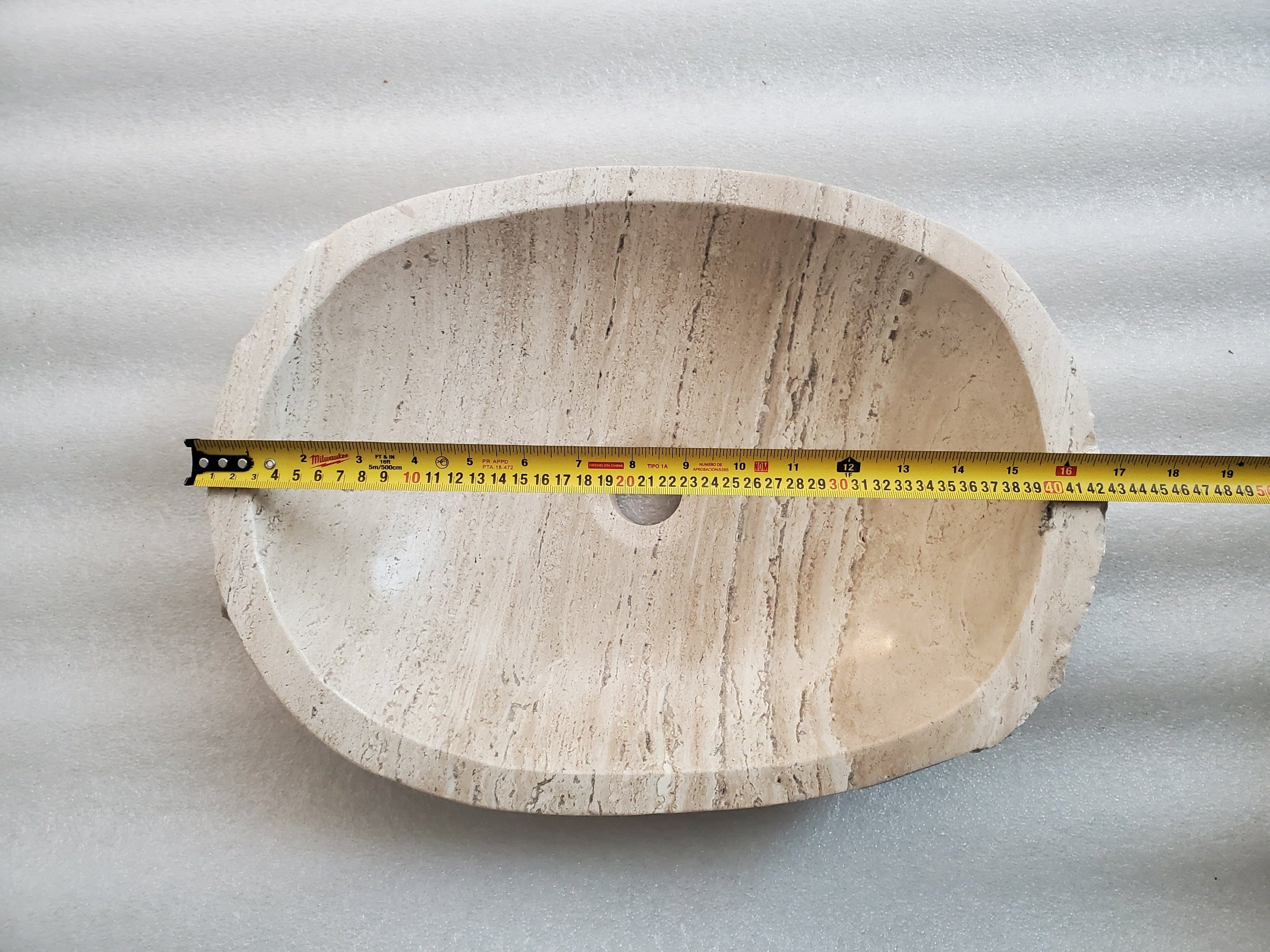 S24_05 Oval Travertine Chiseled Vessel Bathroom Sink - 16.5 x 13 inch