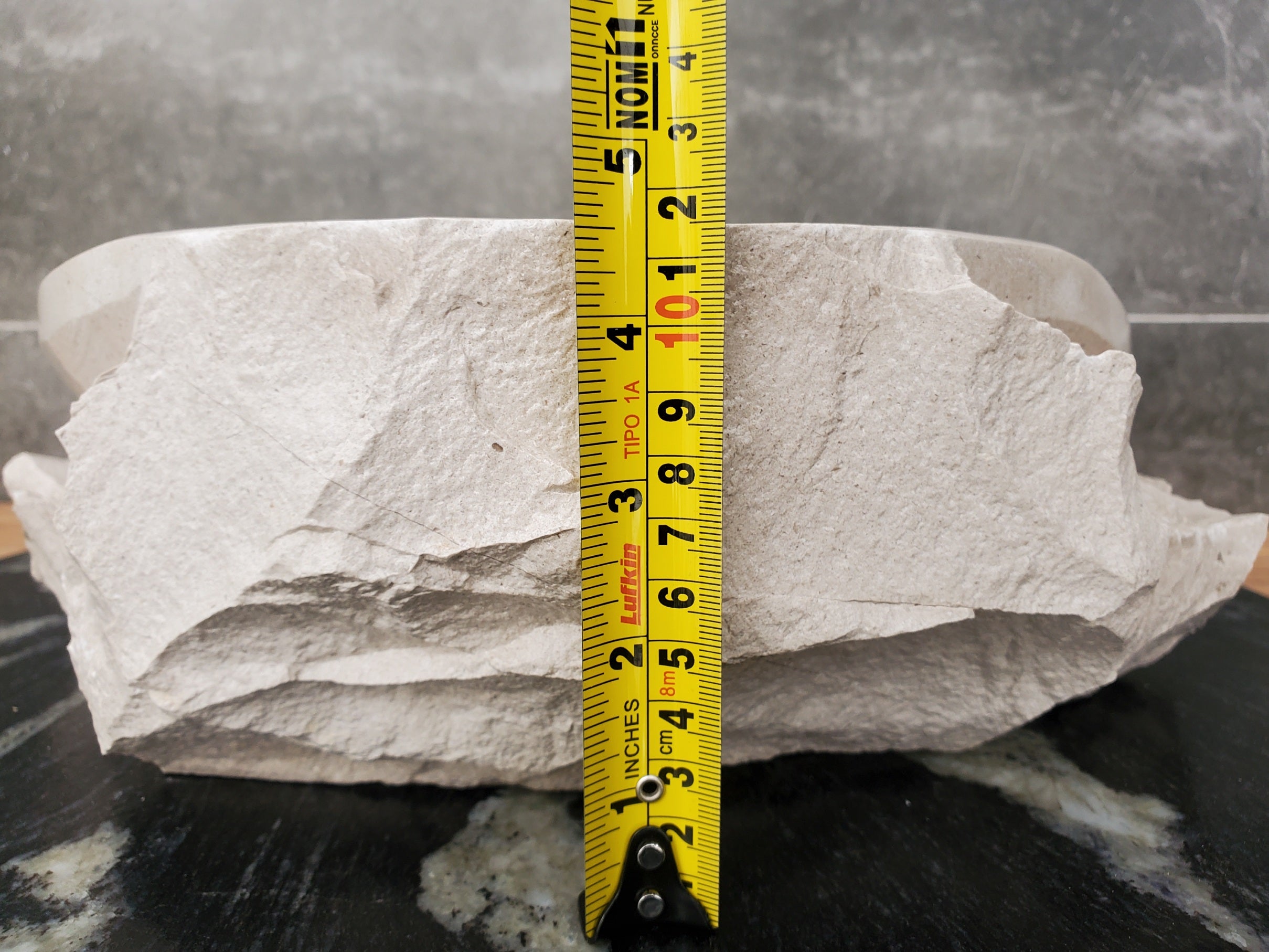 S32_02 Oval Travertine Chiseled Vessel Bathroom Sink - 16 x 12 inch