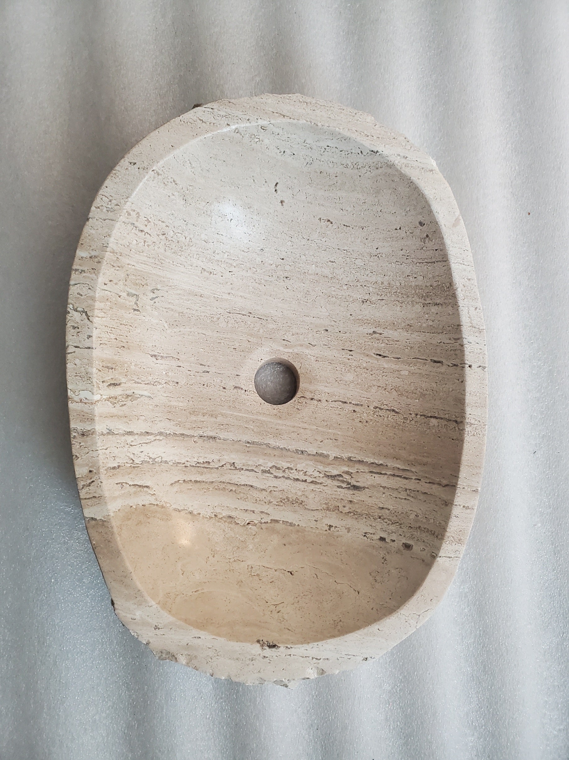 S24_05 Oval Travertine Chiseled Vessel Bathroom Sink - 16.5 x 13 inch